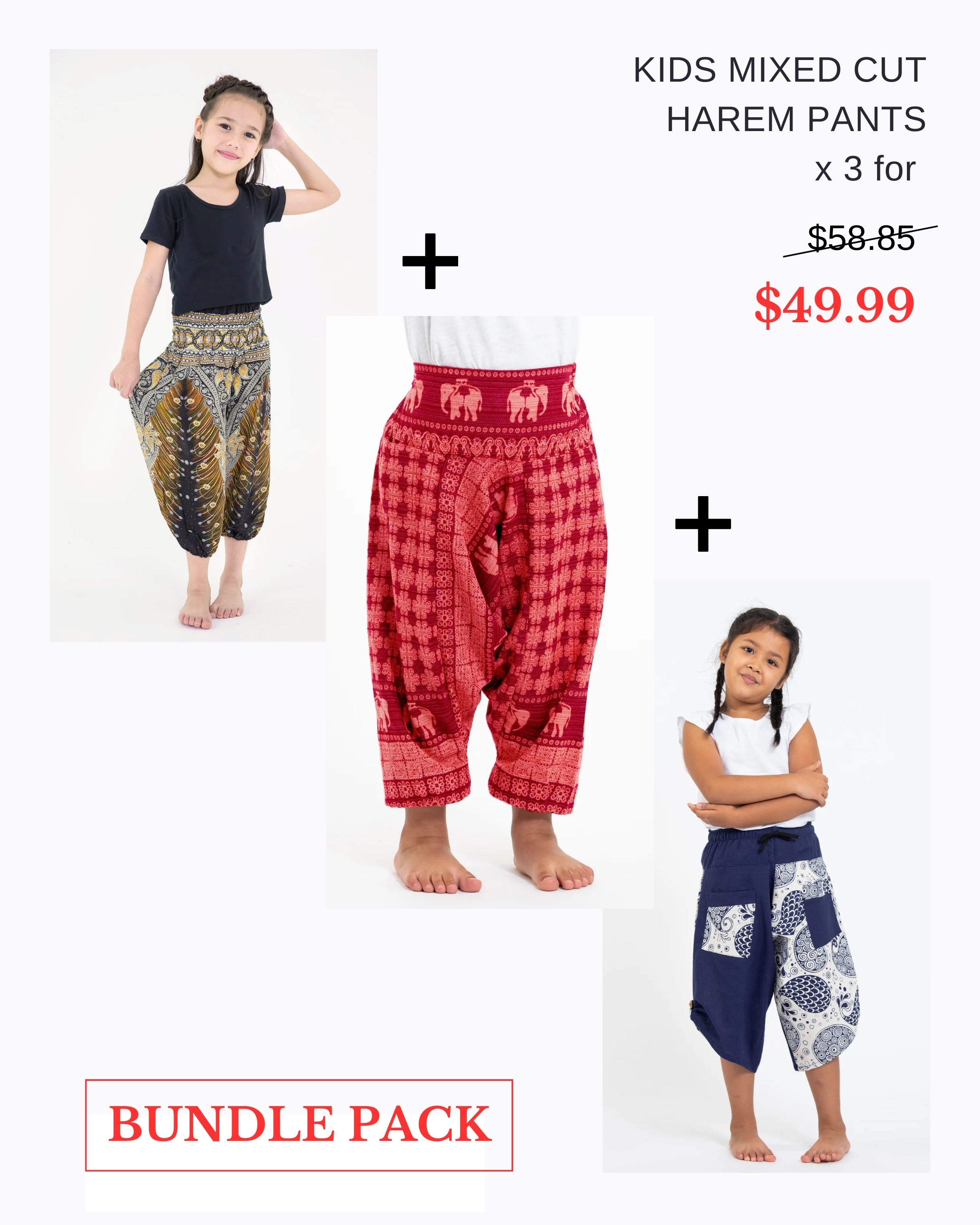 Pack of 3 - Kids Unisex Mixed Cut Harem Pants 04