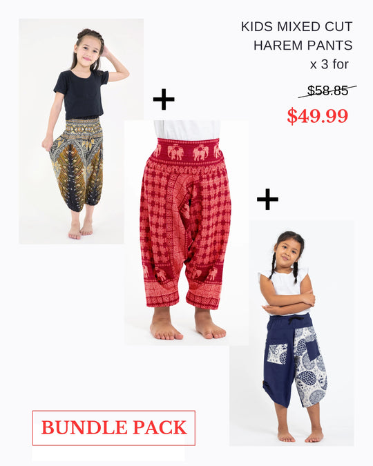 Pack of 3 - Kids Unisex Mixed Cut Harem Pants 04