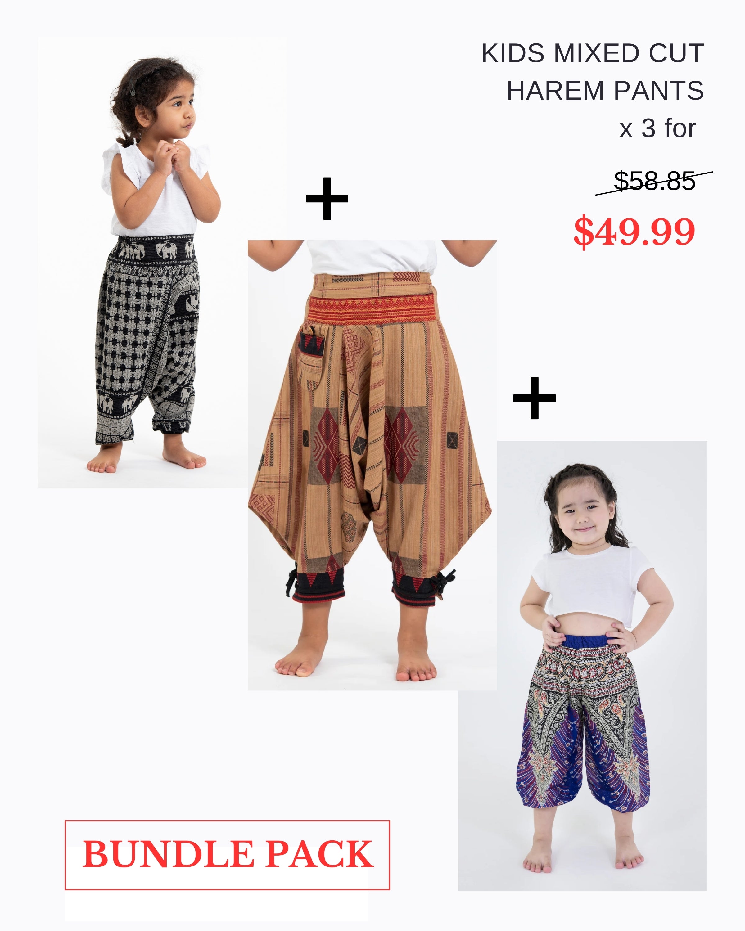 Pack of 3 - Kids Unisex Mixed Cut Harem Pants 05