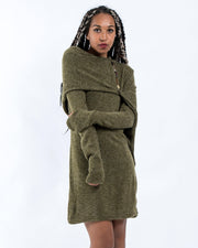 Shawl Hoodie Combo Sweater Dress in Green