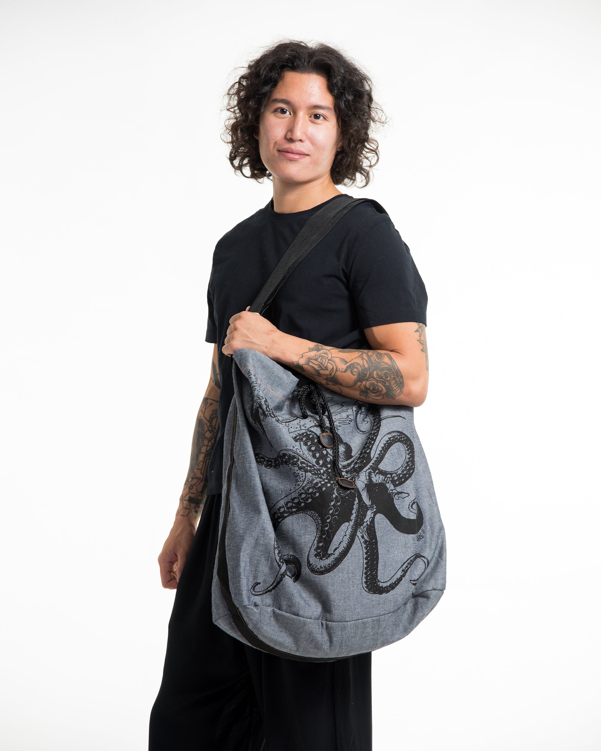 Octopus Denim Drawstring Tote Bag