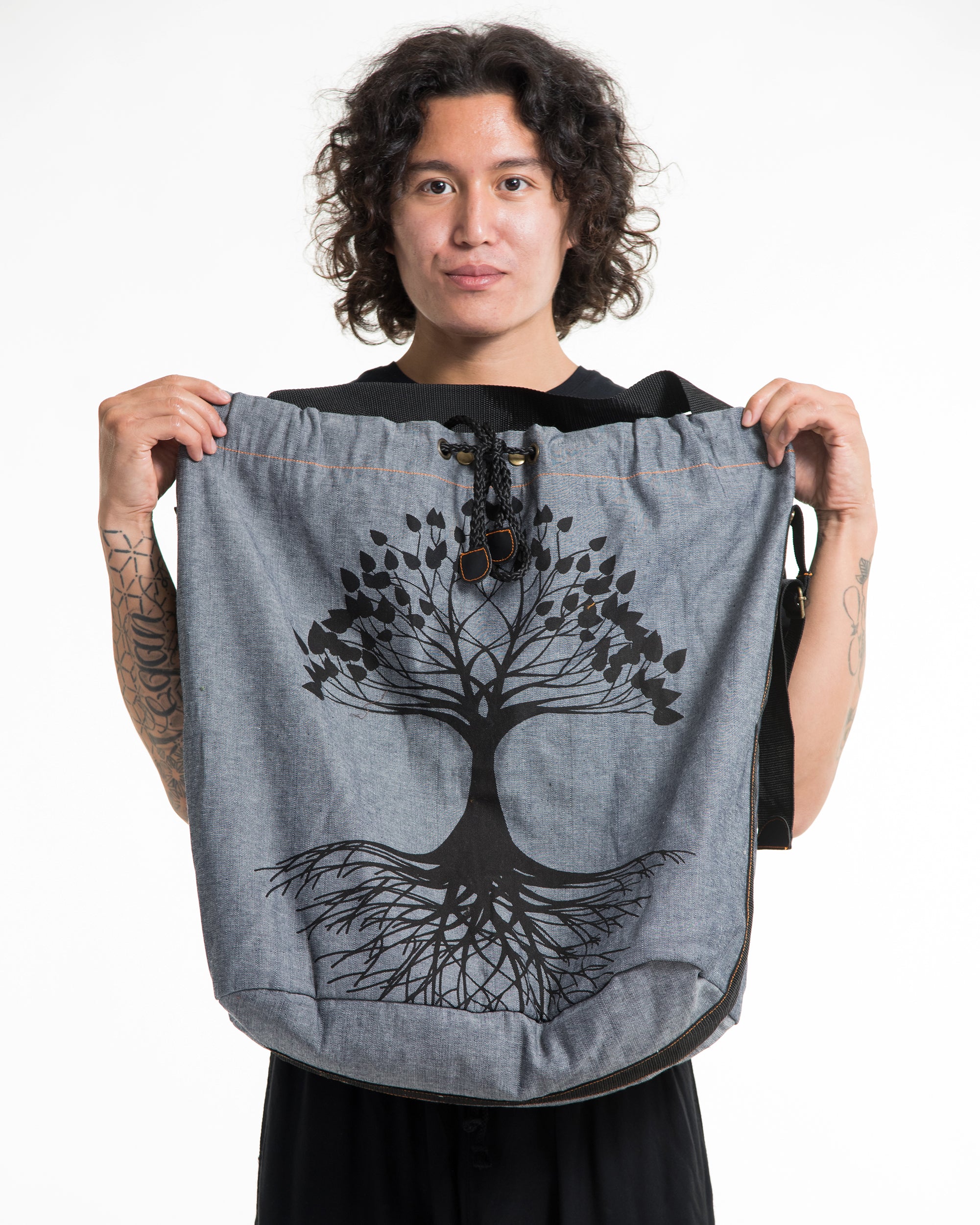 Tree of Life Denim Drawstring Tote Bag