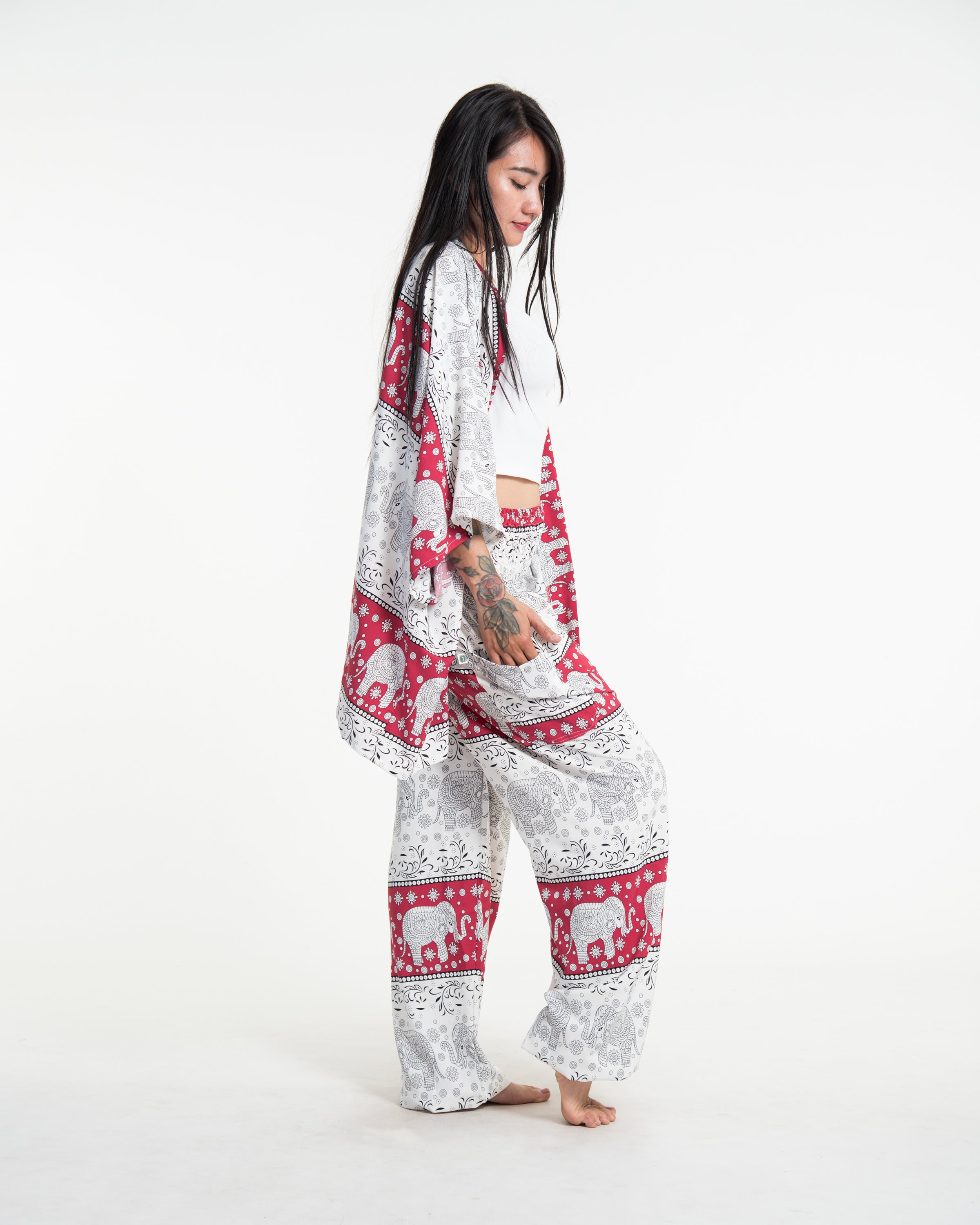Unisex Floral Elephant Lounge Set in Red