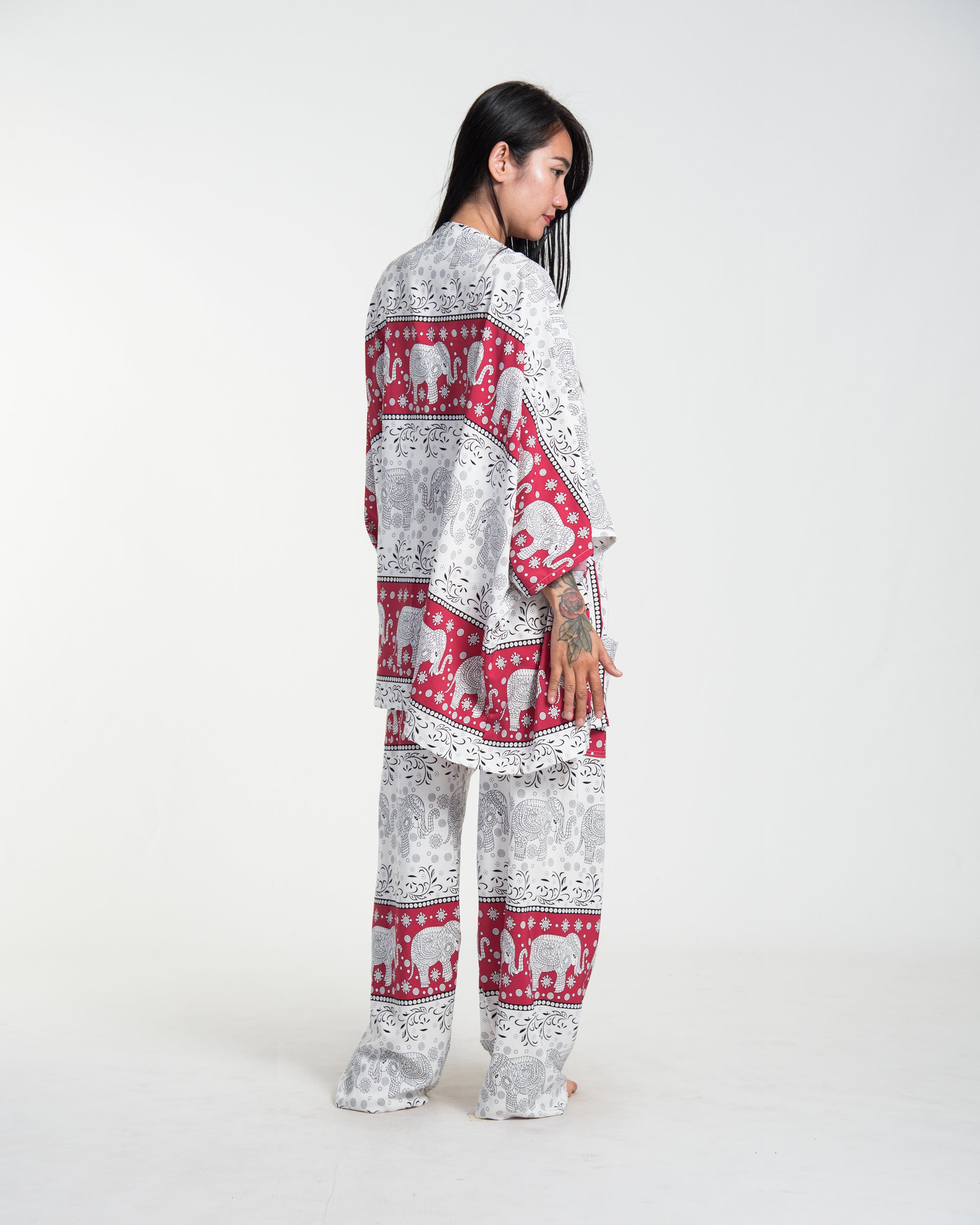 Unisex Floral Elephant Lounge Set in Red