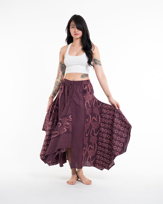 Daisy Dot Prints Cotton Handkerchief Midi Skirt in Purple