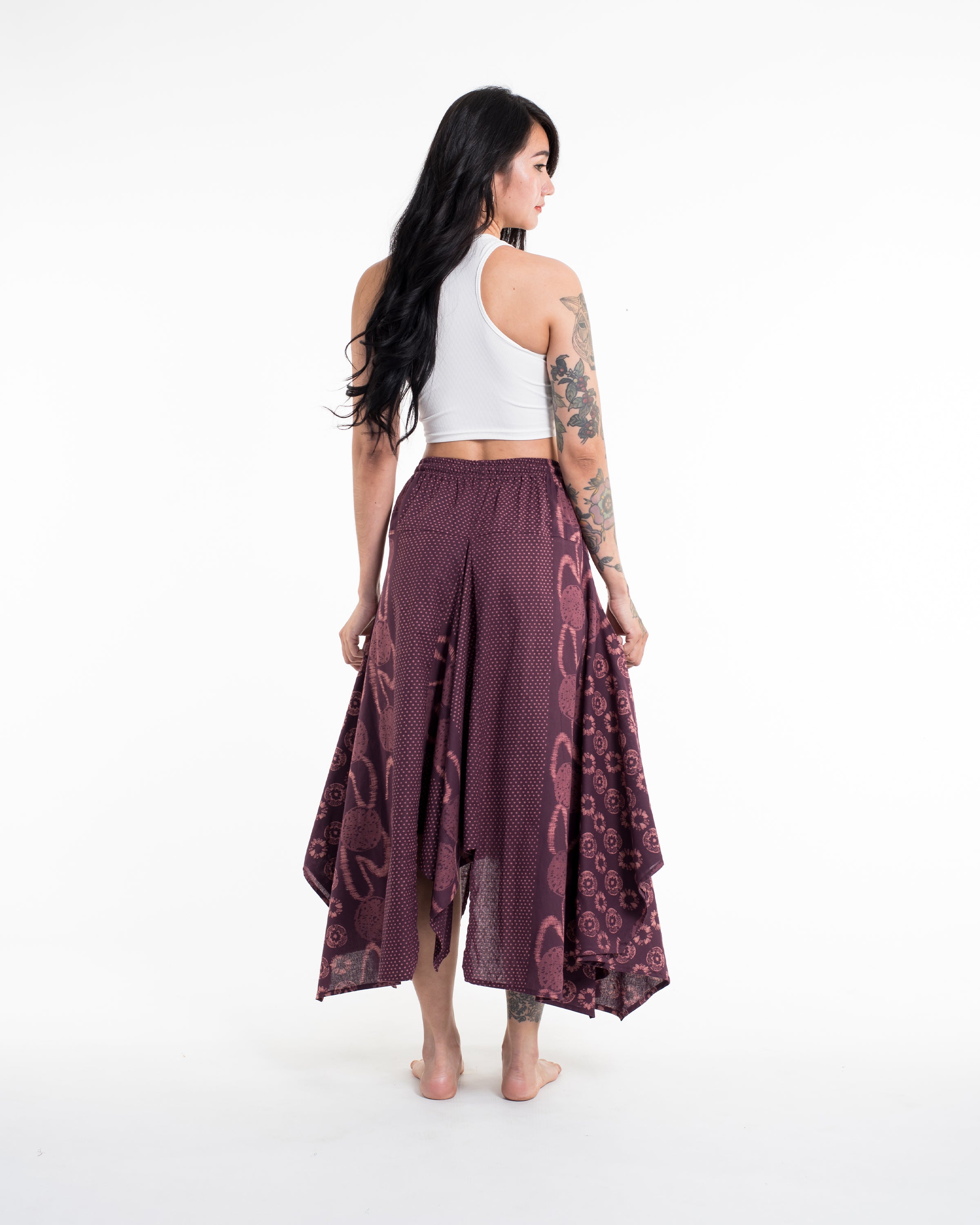 Daisy Dot Prints Cotton Handkerchief Midi Skirt in Purple