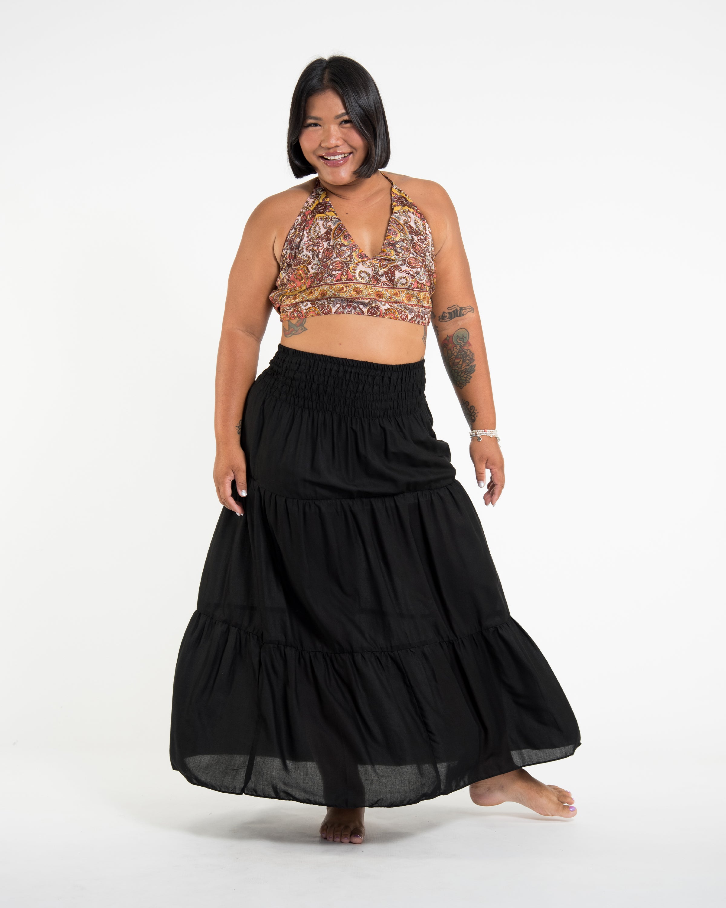 Plus Size Solid Color Midi Skirt in Black