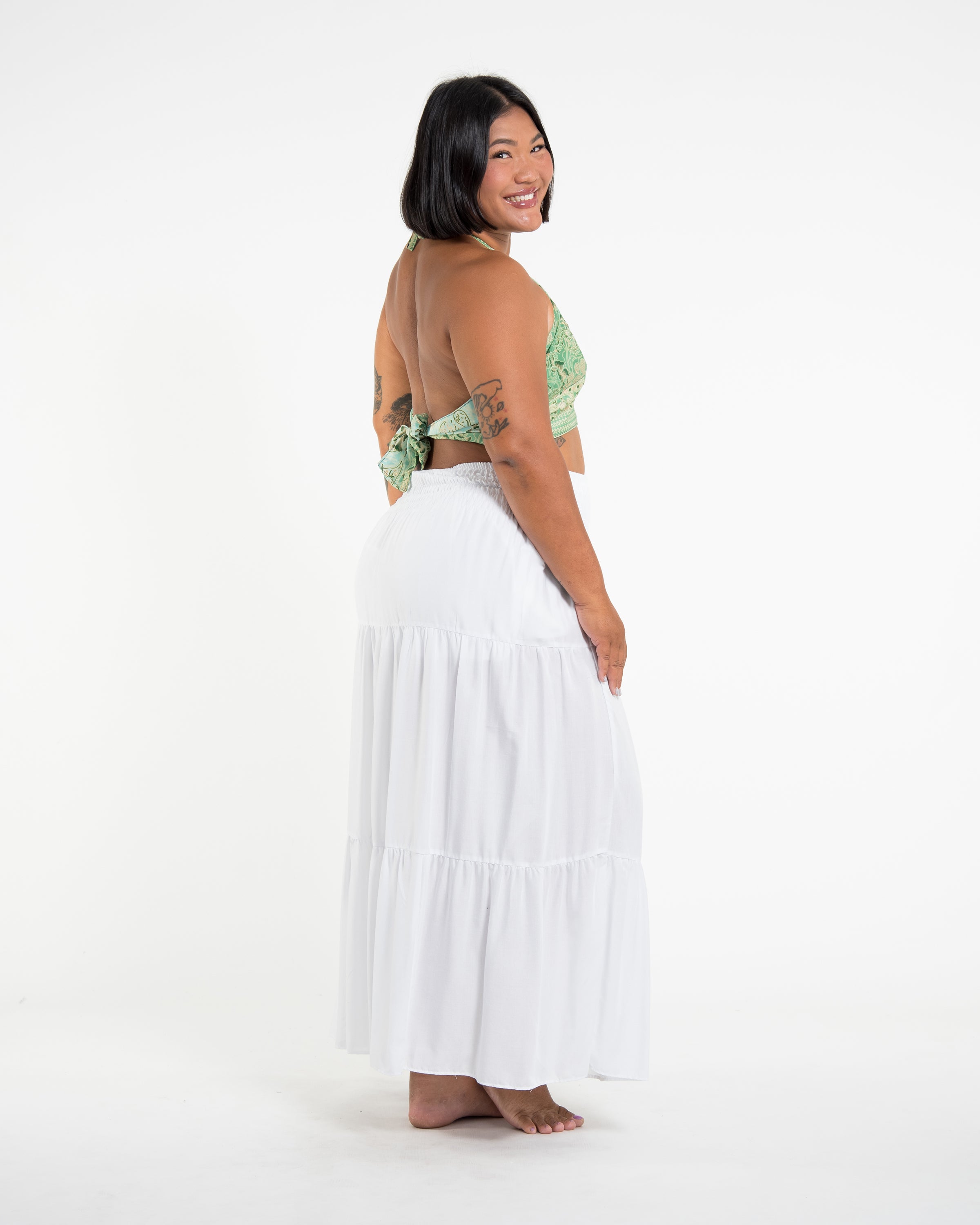 Plus Size Solid Color Midi Skirt in White
