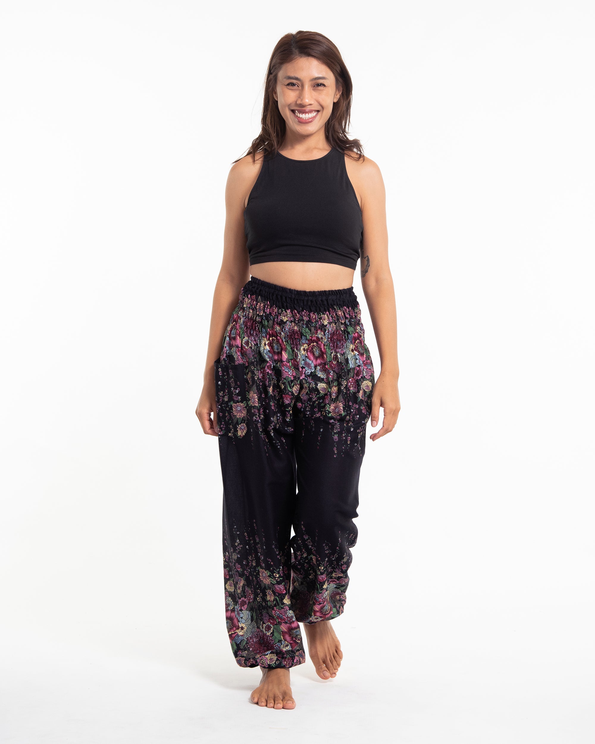 Floral Women s Harem Pants in Black