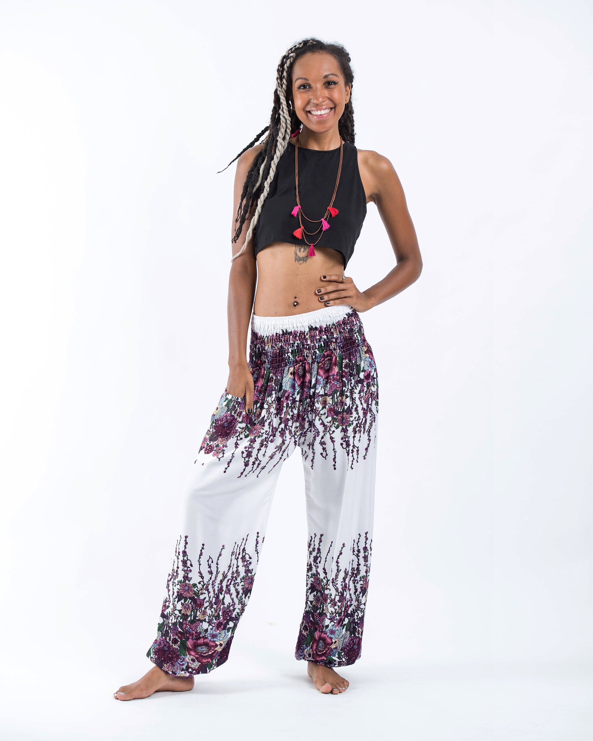 Floral Women's Harem Pants in White
