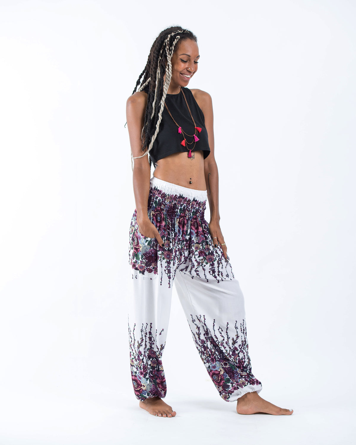 Floral Women's Harem Pants in White