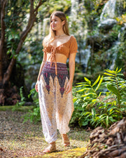 Peacock Feathers Women's Harem Pants in White