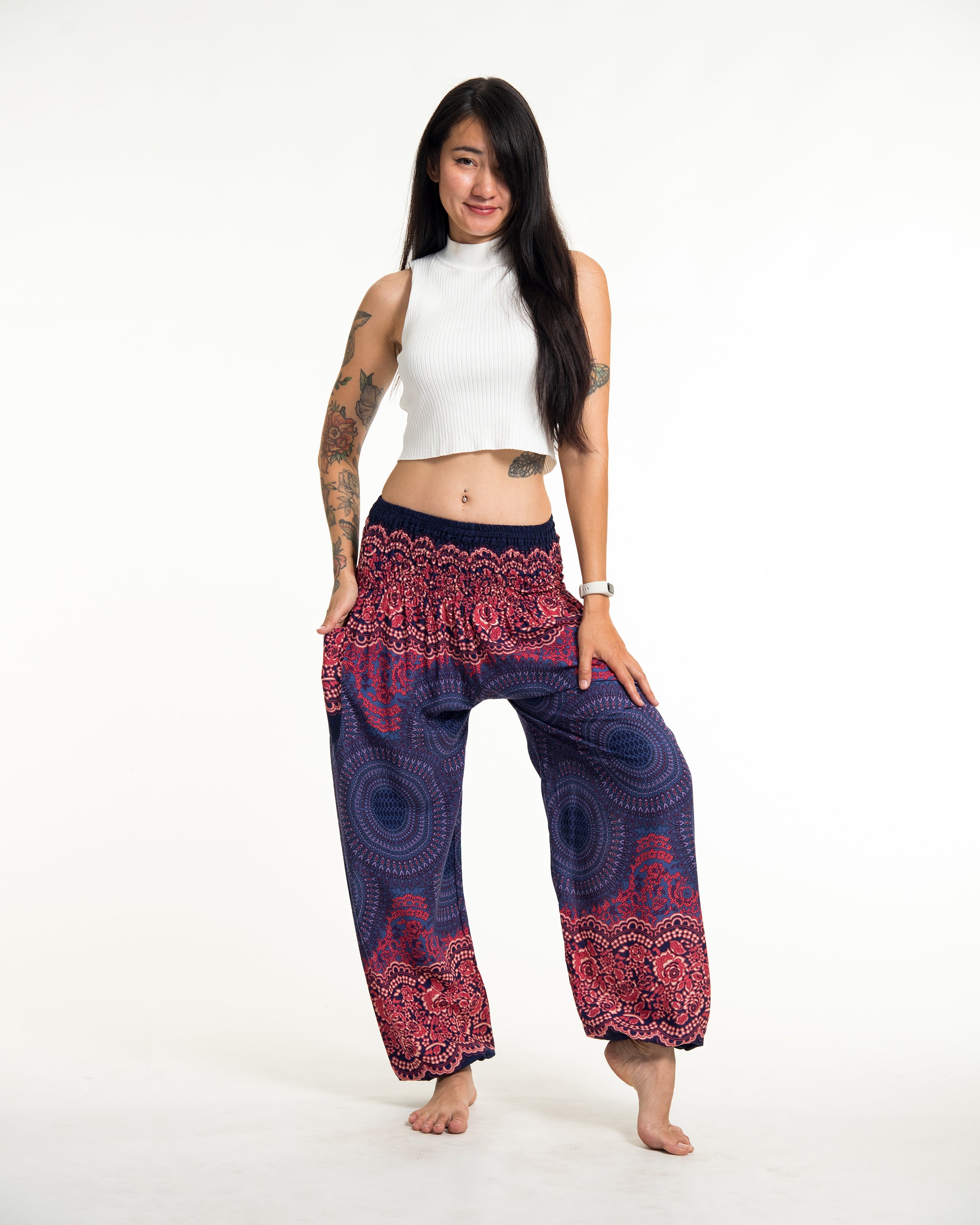 Geometric Mandalas Women's Harem Pants in Blue