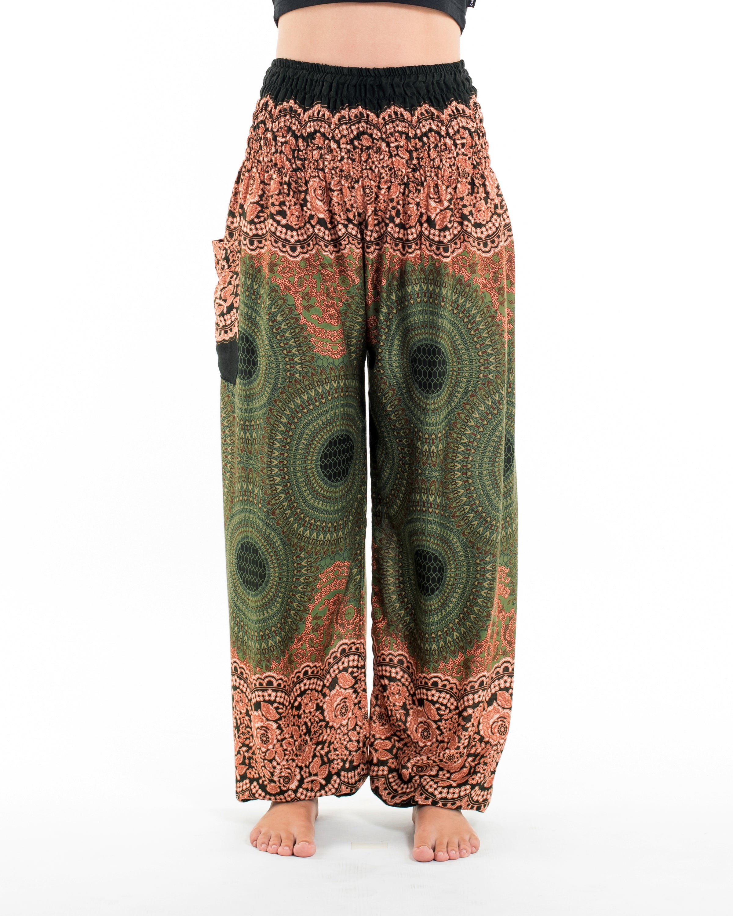 Geometric Mandalas Women's Harem Pants in Olive