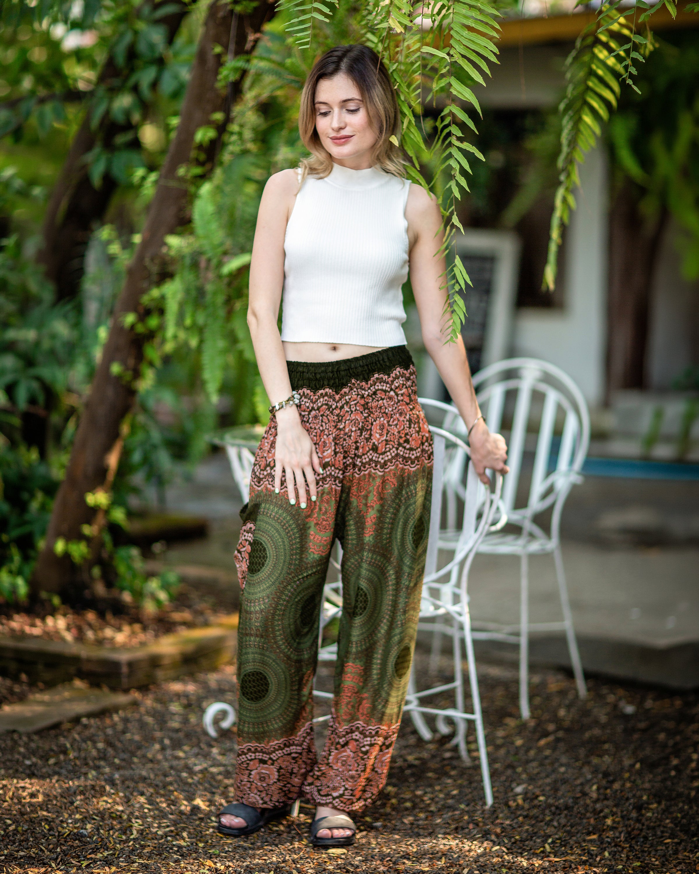 Geometric Mandalas Women's Harem Pants in Olive