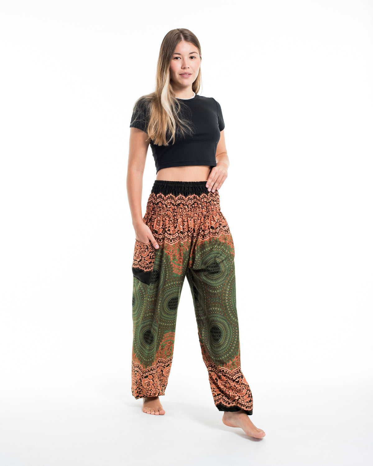 Geometric Mandalas Women's Harem Pants in Olive