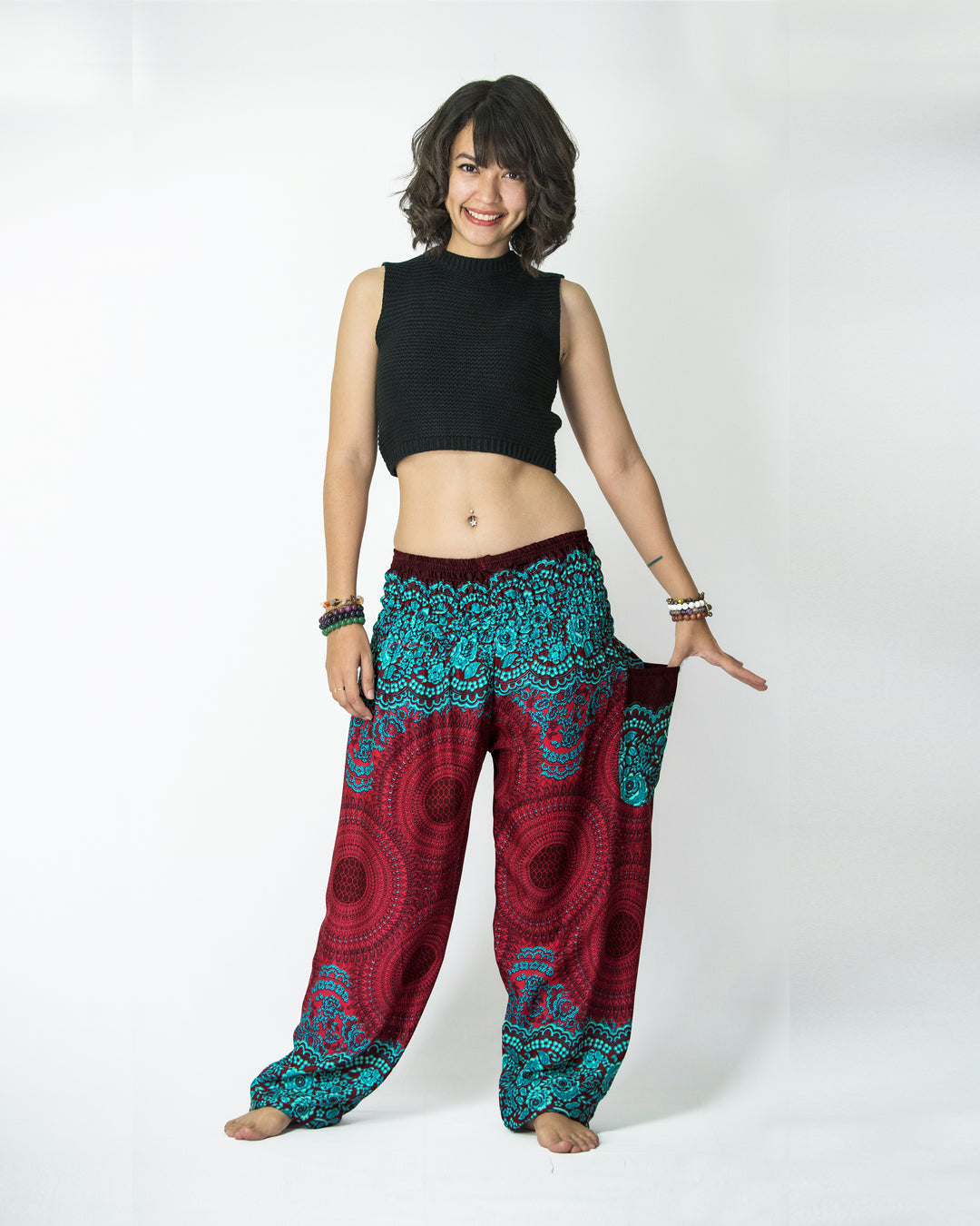 Geometric Mandalas Women's Harem Pants in Red