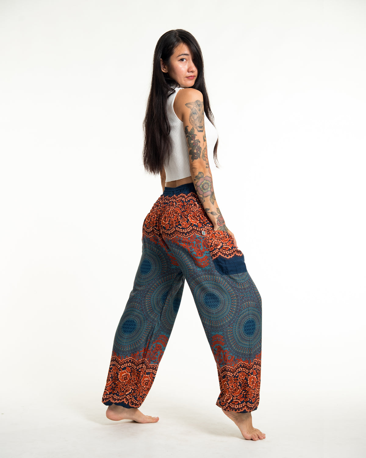 Geometric Mandalas Women's Harem Pants in Turquoise