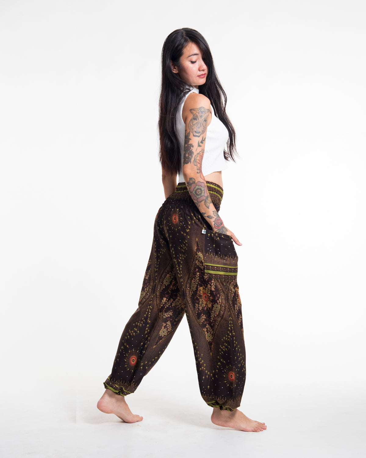 Peacock Eye Women's Harem Pants in Brown