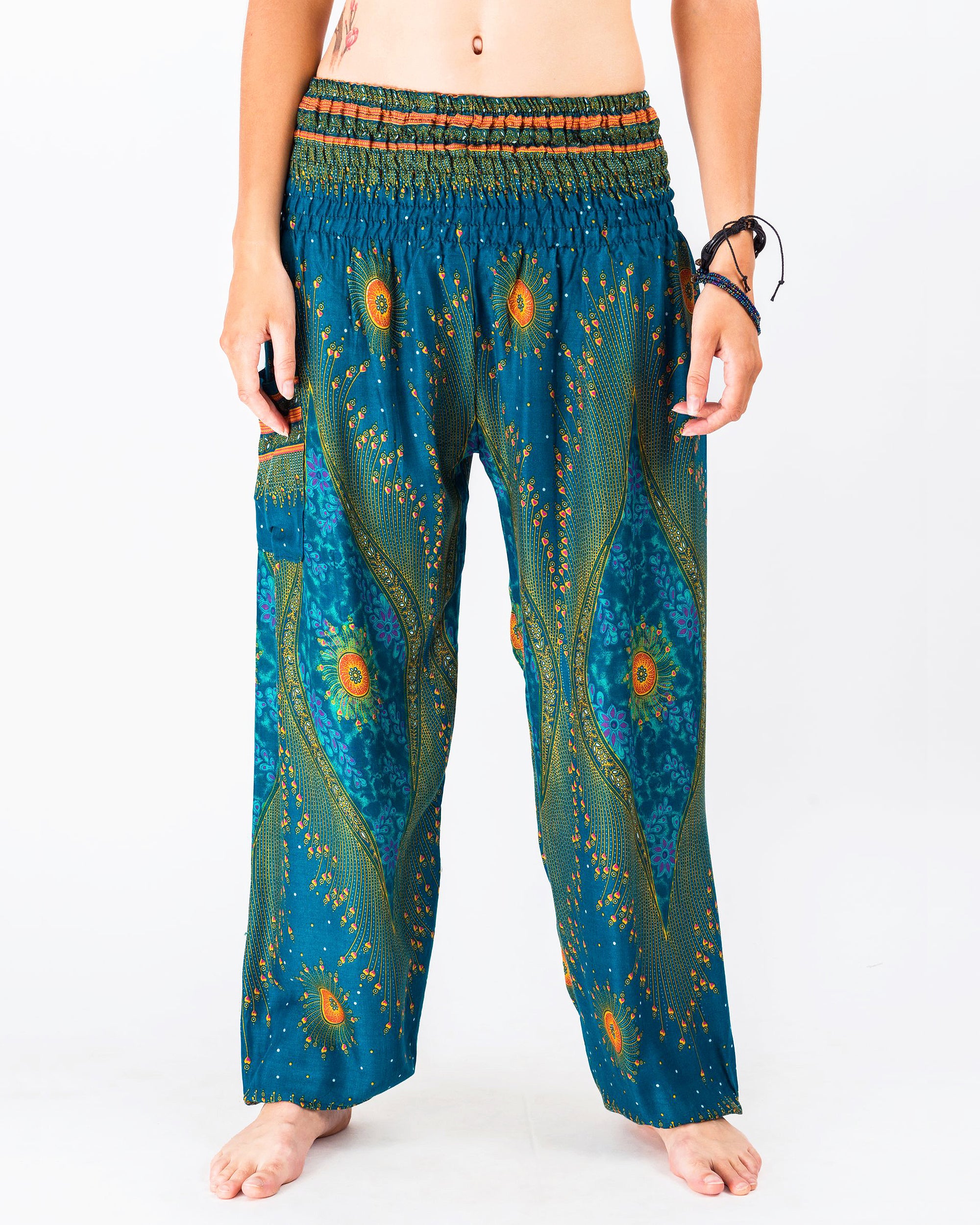 Peacock Eye Women's Harem Pants in Turquoise