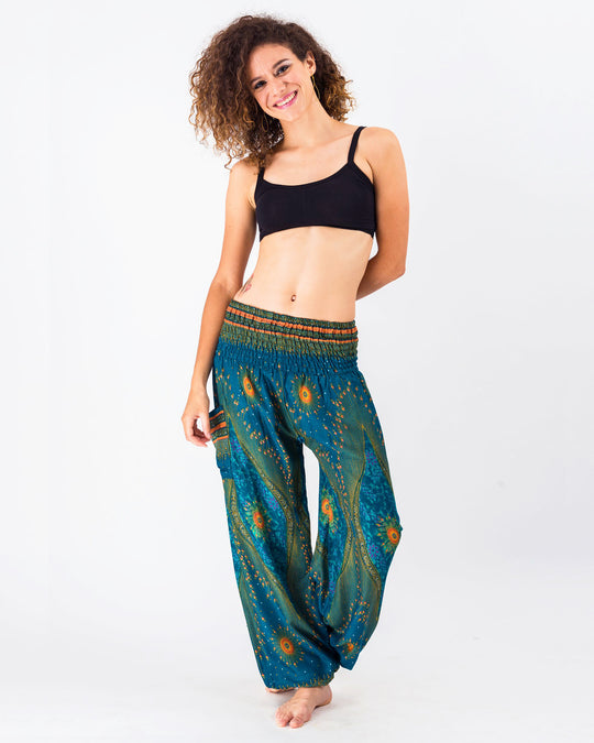 Peacock Eye Women's Harem Pants in Turquoise