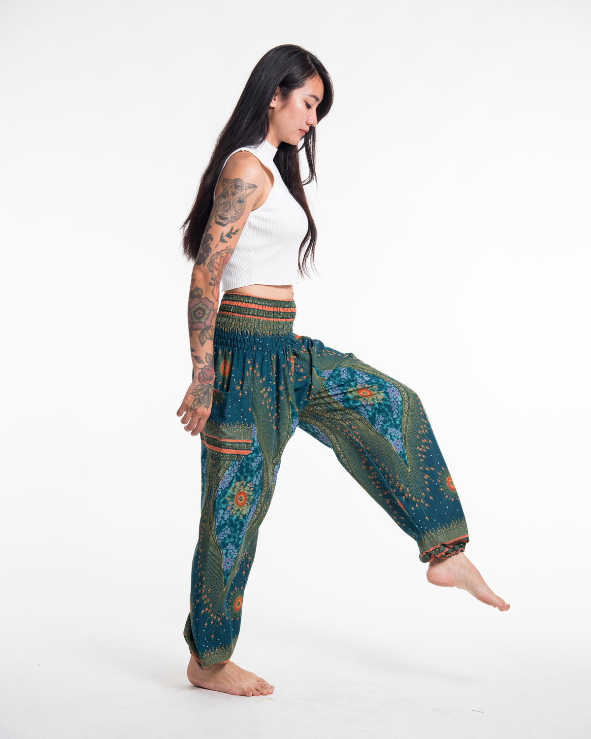 Peacock Eye Women's Harem Pants in Turquoise