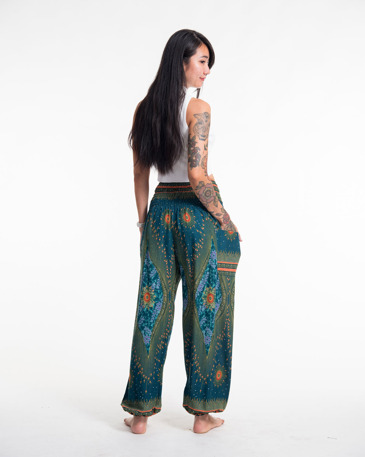 Peacock Eye Women's Harem Pants in Turquoise