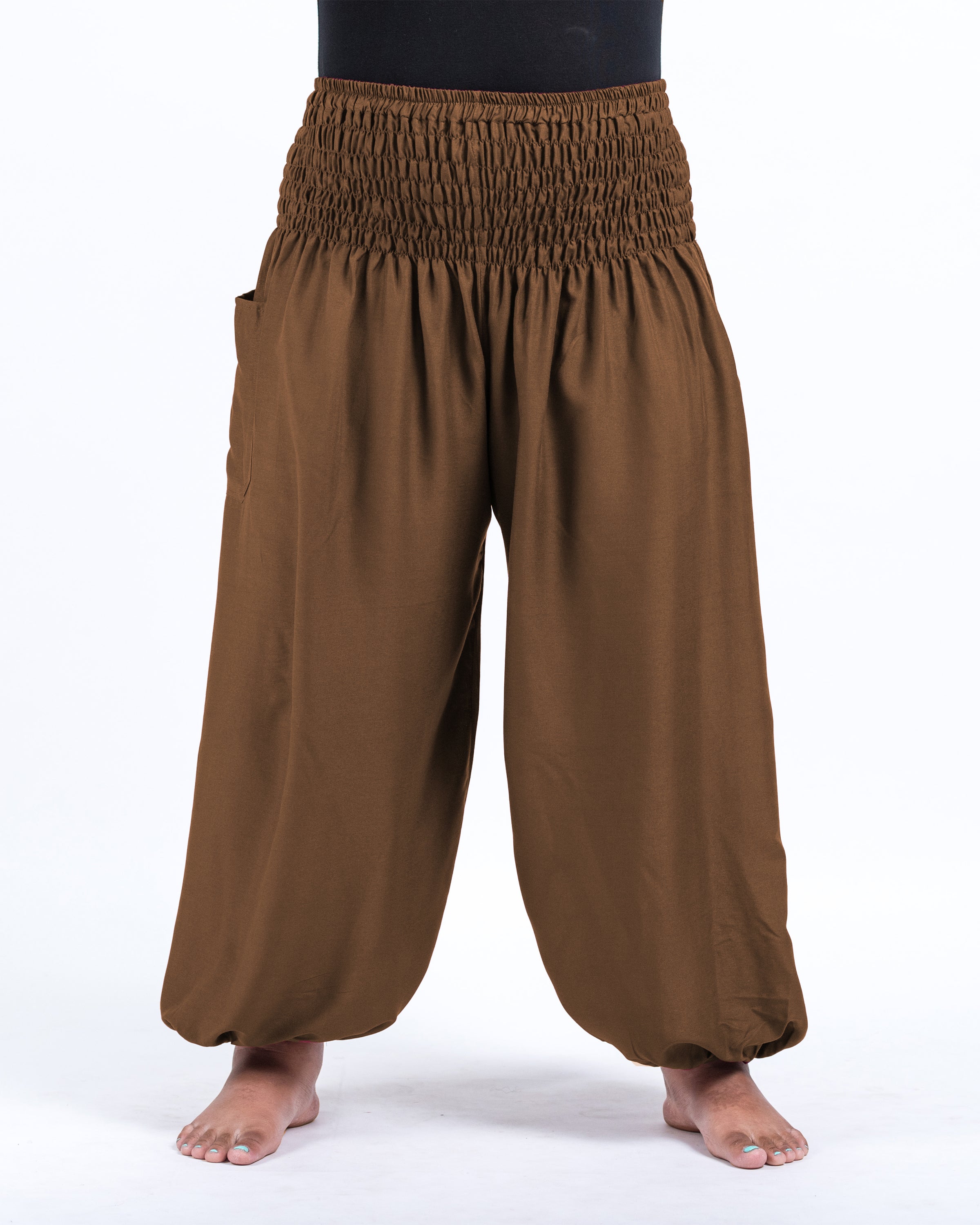 Plus Size Solid Color Women's Harem Pants in Brown