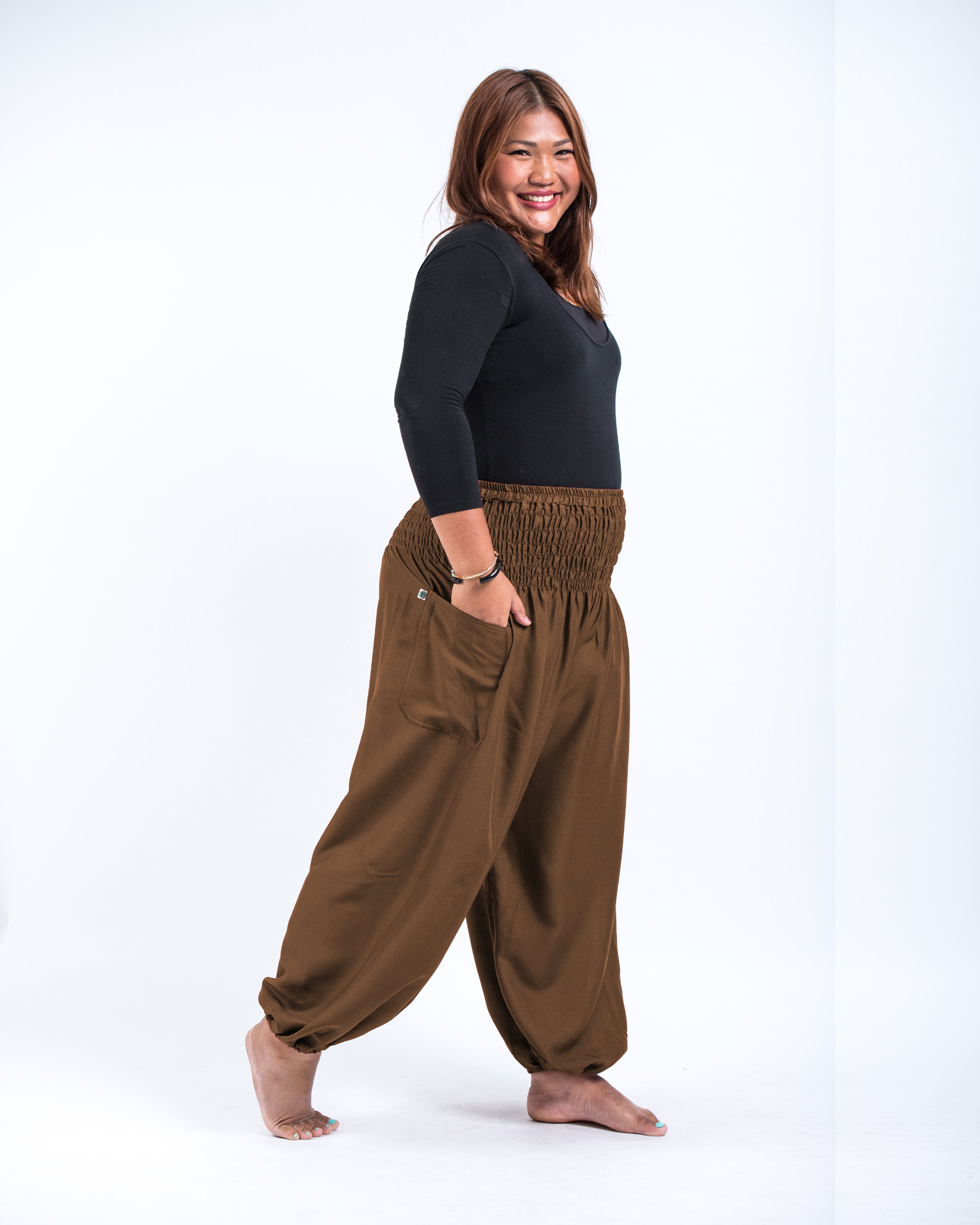 Plus Size Solid Color Women's Harem Pants in Brown