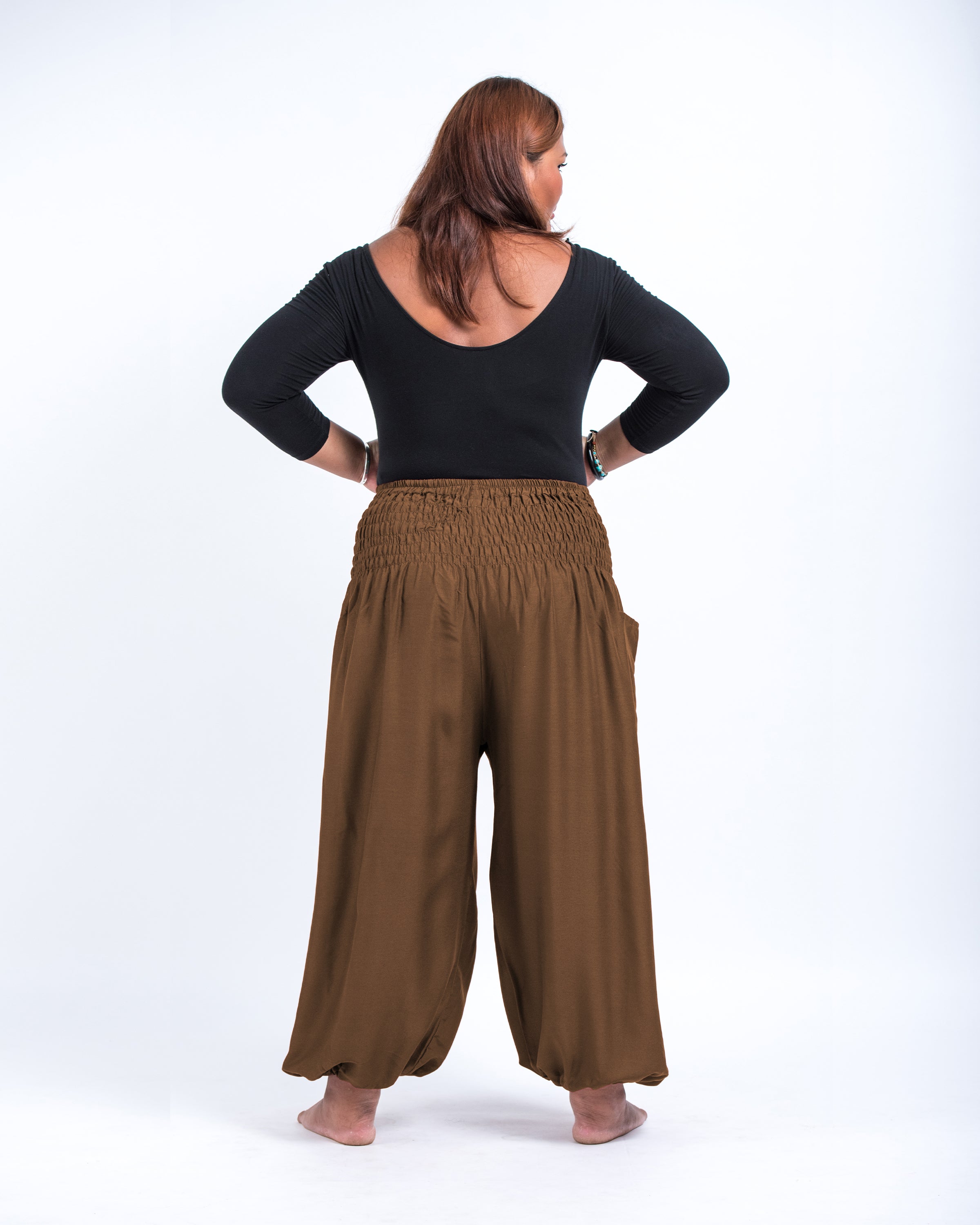 Plus Size Solid Color Women's Harem Pants in Brown