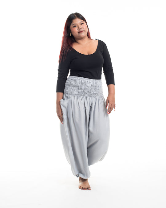 Plus Size Solid Color Women's Harem Pants in Light Gray