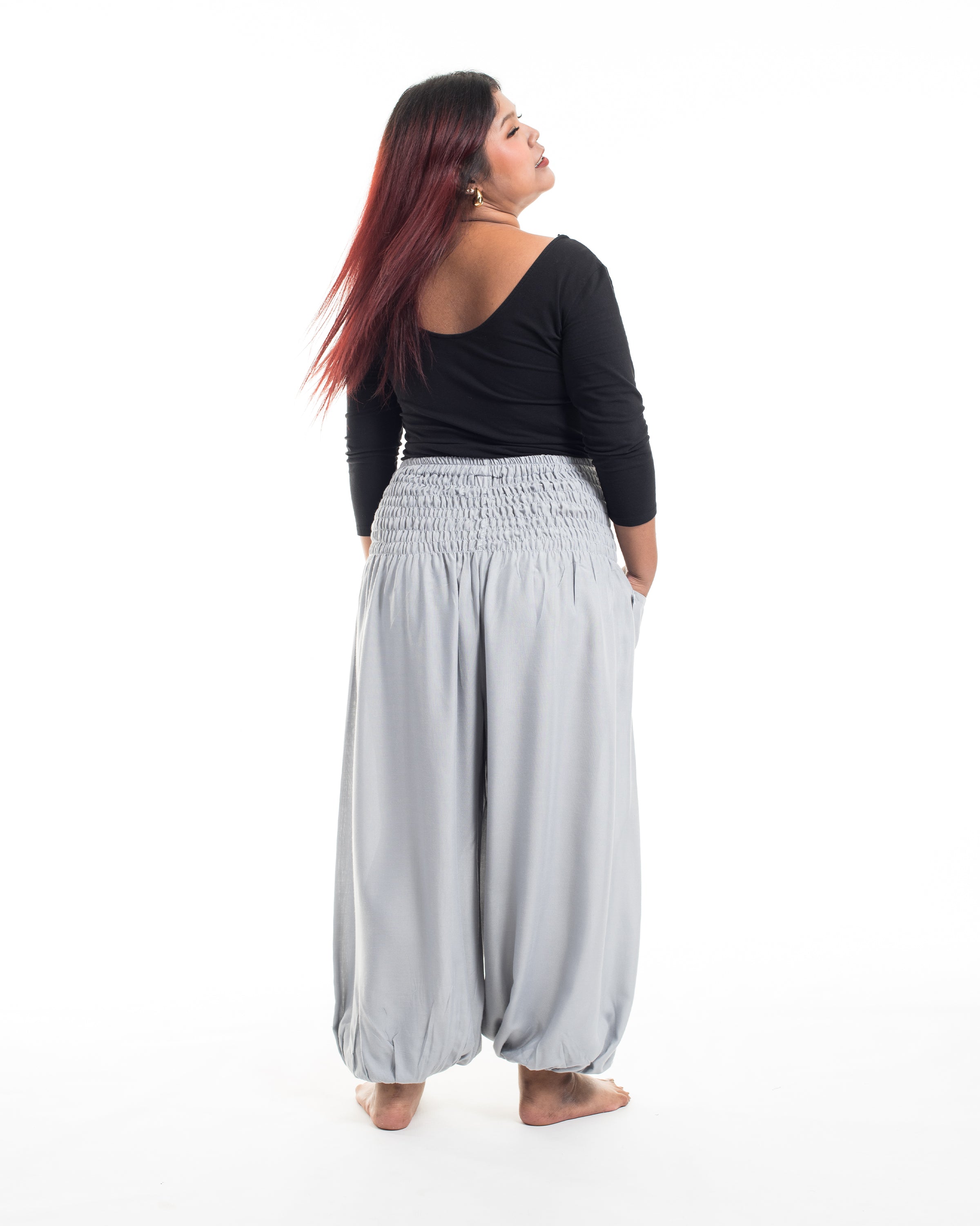 Plus Size Solid Color Women's Harem Pants in Light Gray