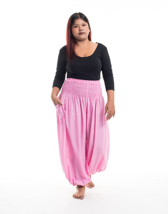 Plus Size Solid Color Women's Harem Pants in Light Pink