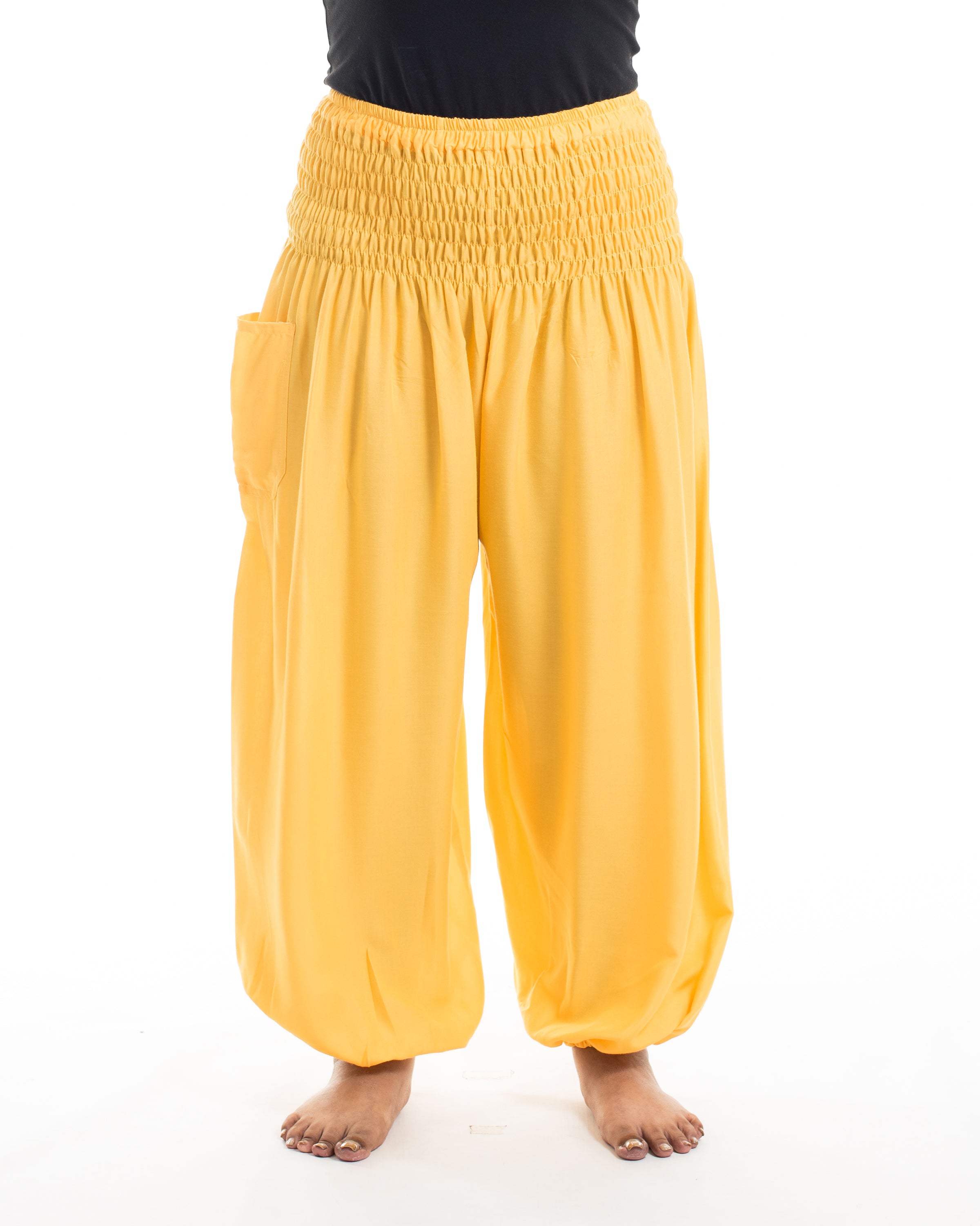 Plus Size Solid Color Women's Harem Pants in Light Yellow