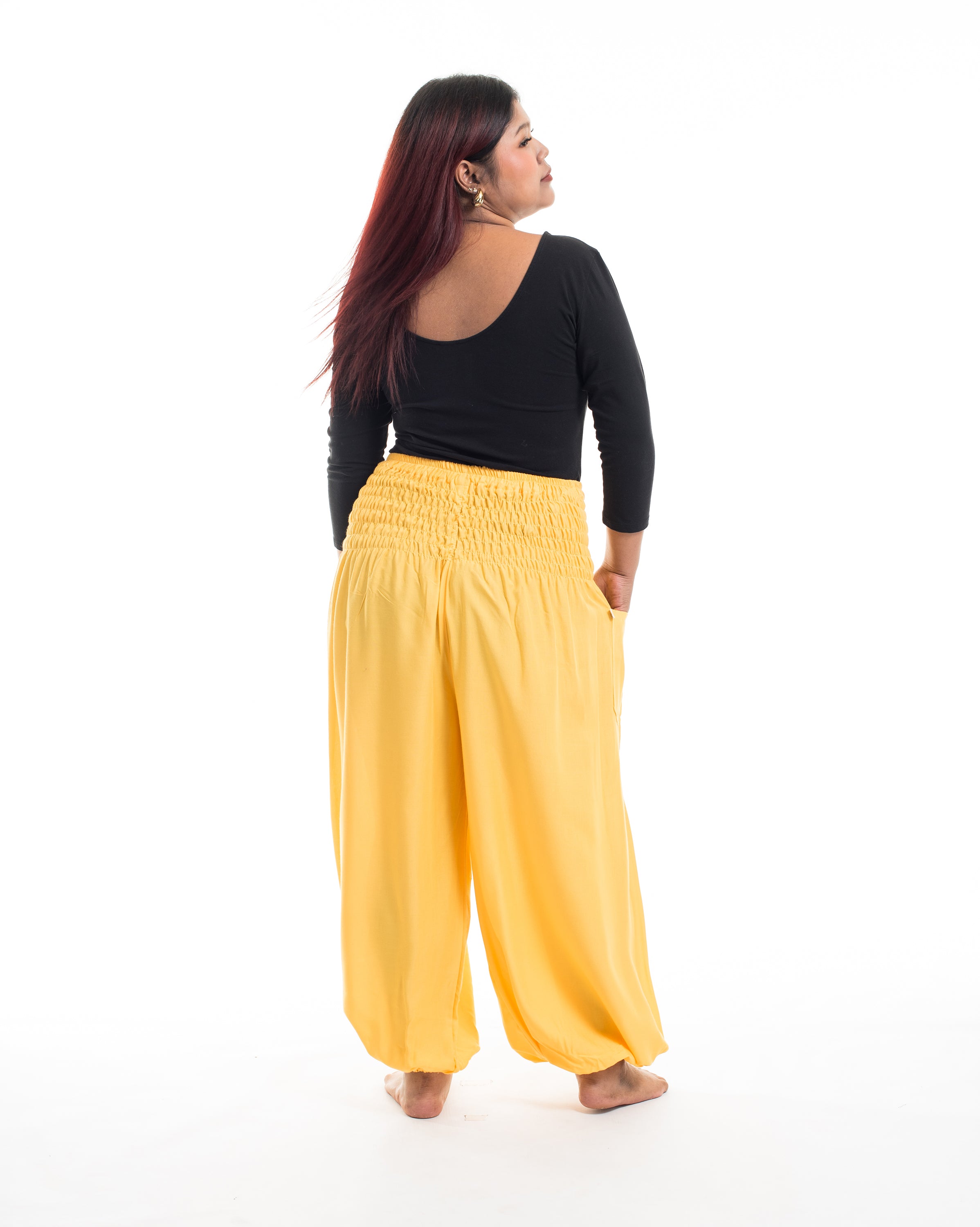 Plus Size Solid Color Women's Harem Pants in Light Yellow
