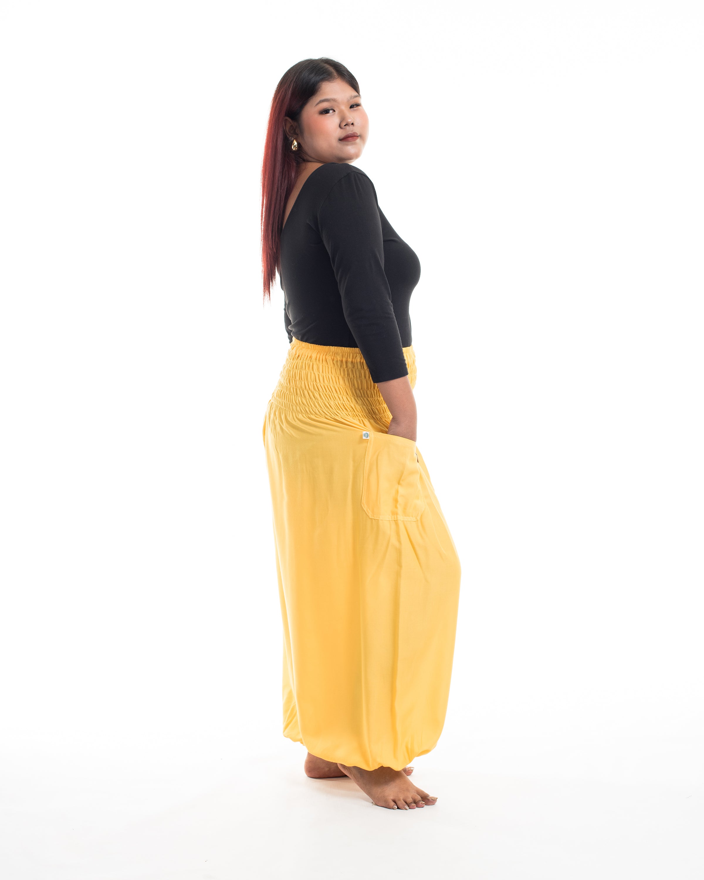 Plus Size Solid Color Women's Harem Pants in Light Yellow