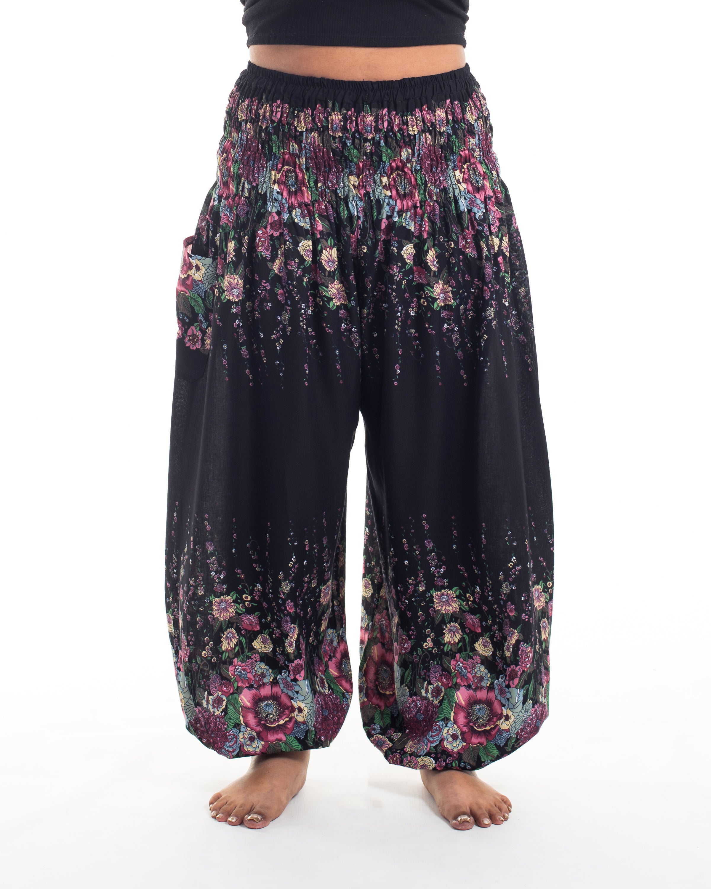 Plus Size Floral Women's Harem Pants in Black