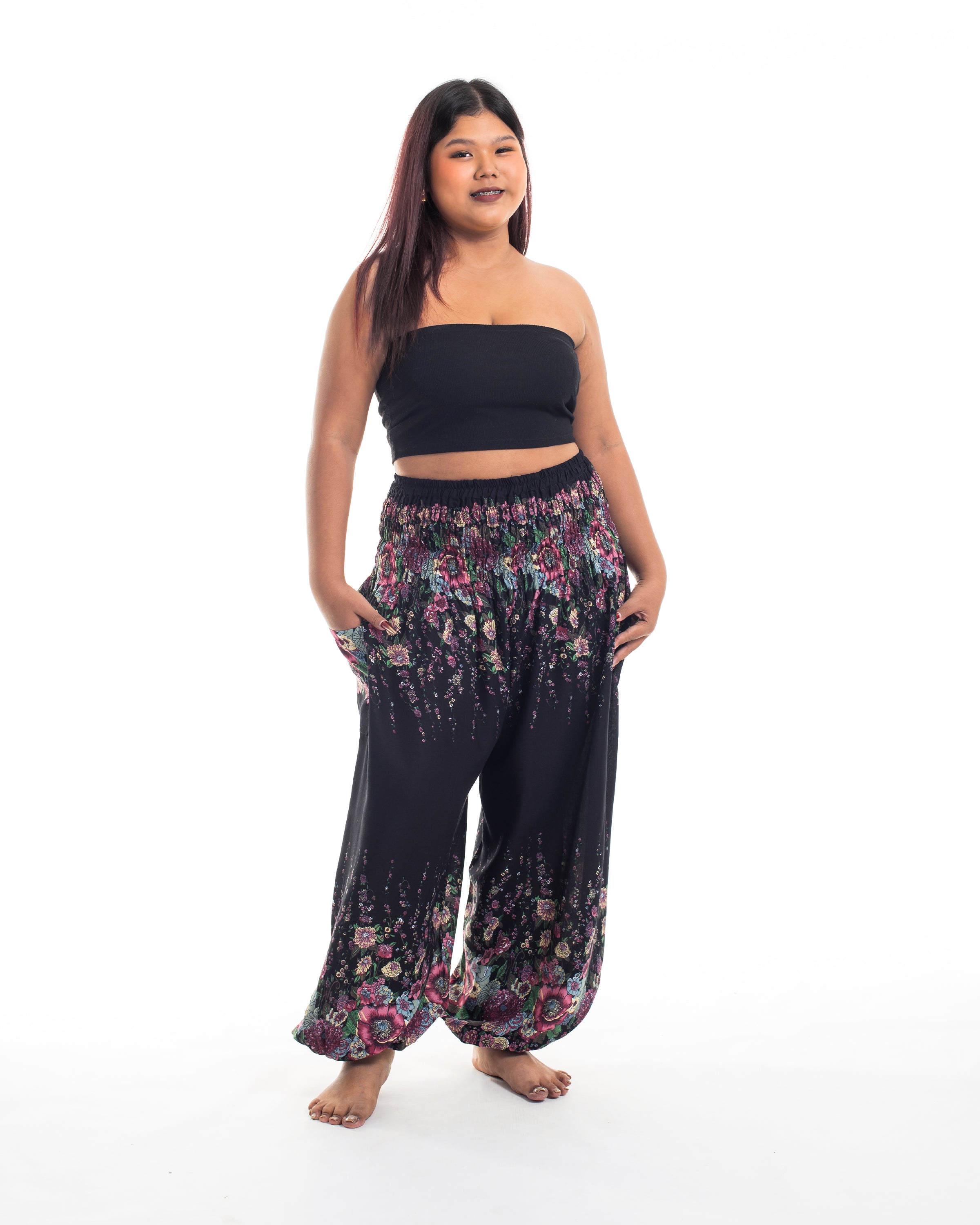 Plus Size Floral Women's Harem Pants in Black