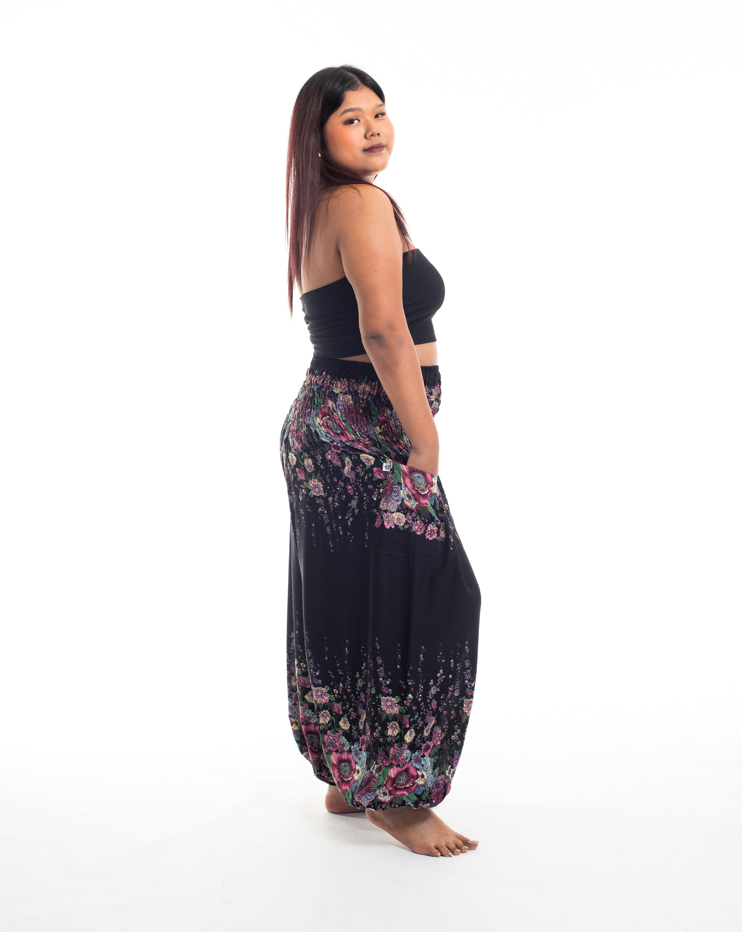 Plus Size Floral Women's Harem Pants in Black