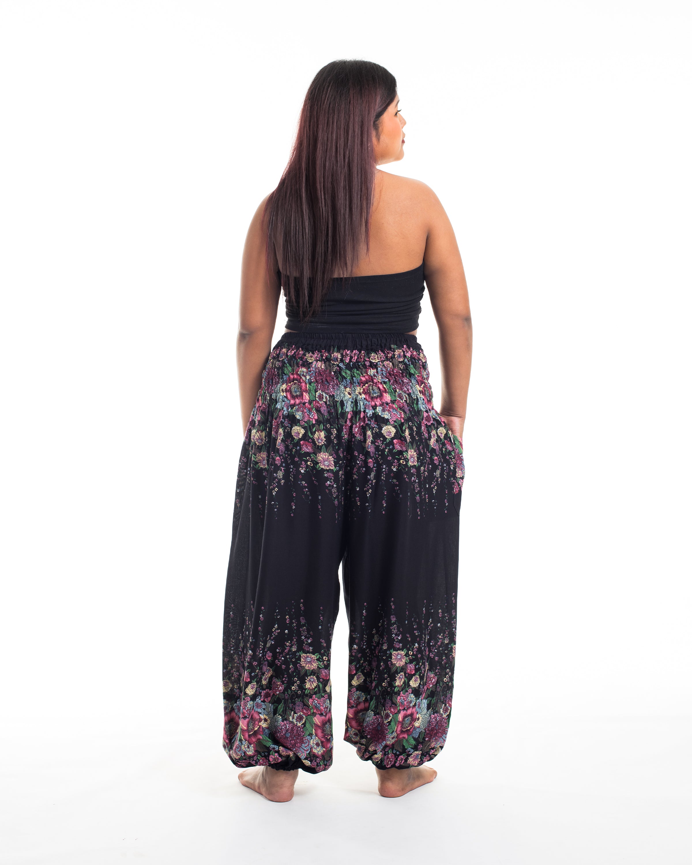 Plus Size Floral Women's Harem Pants in Black