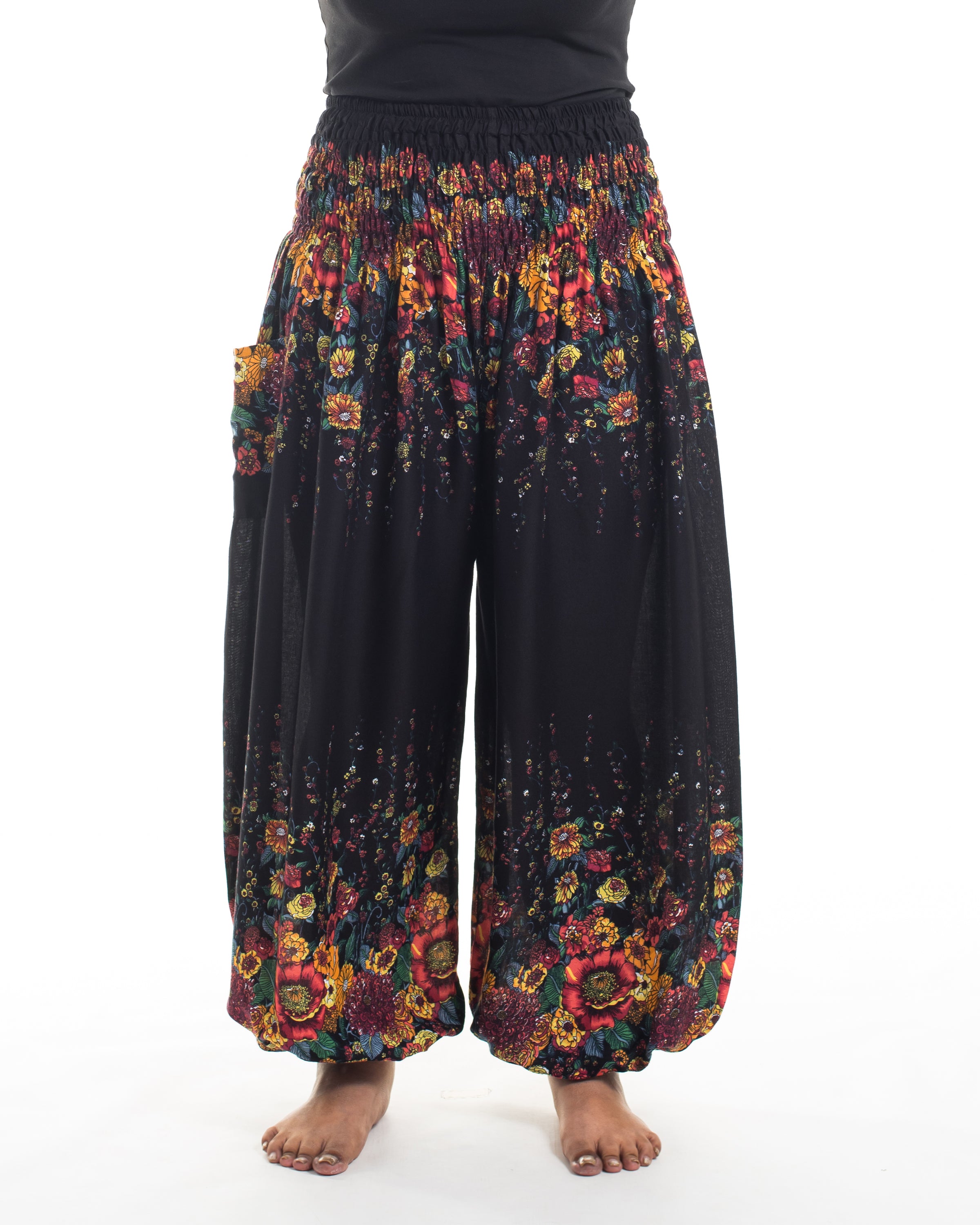 Plus Size Floral Women's Harem Pants in Black