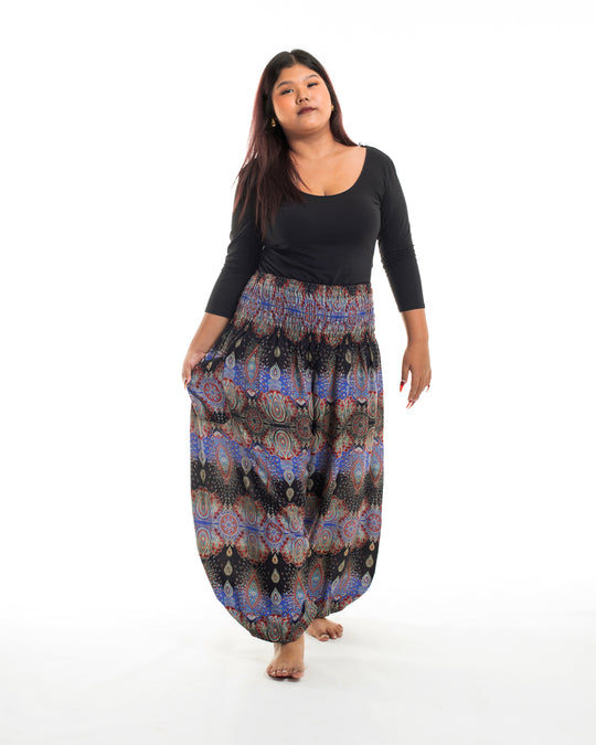 Plus Size Paisley Women's Harem Pants in Blue