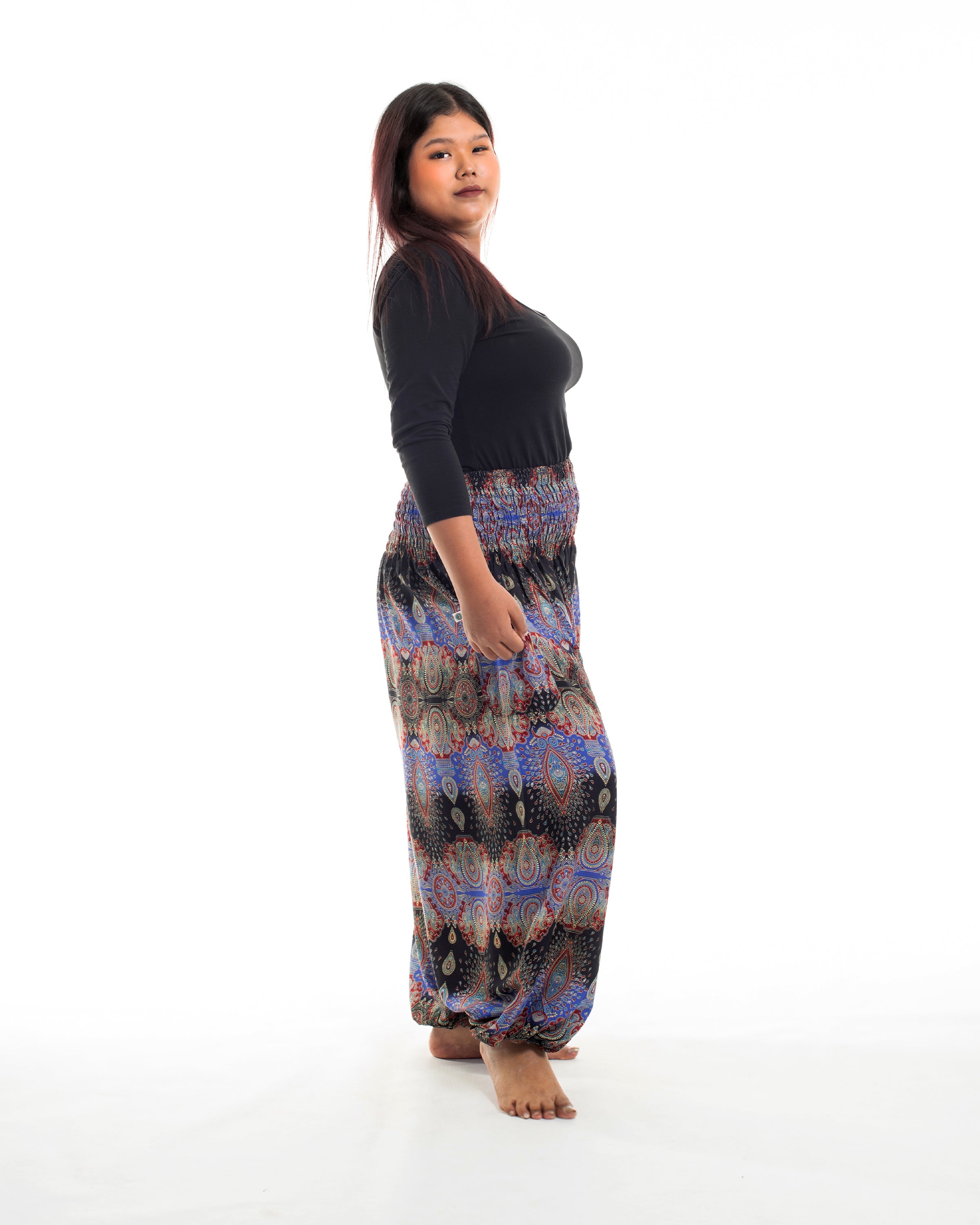 Plus Size Paisley Women's Harem Pants in Blue