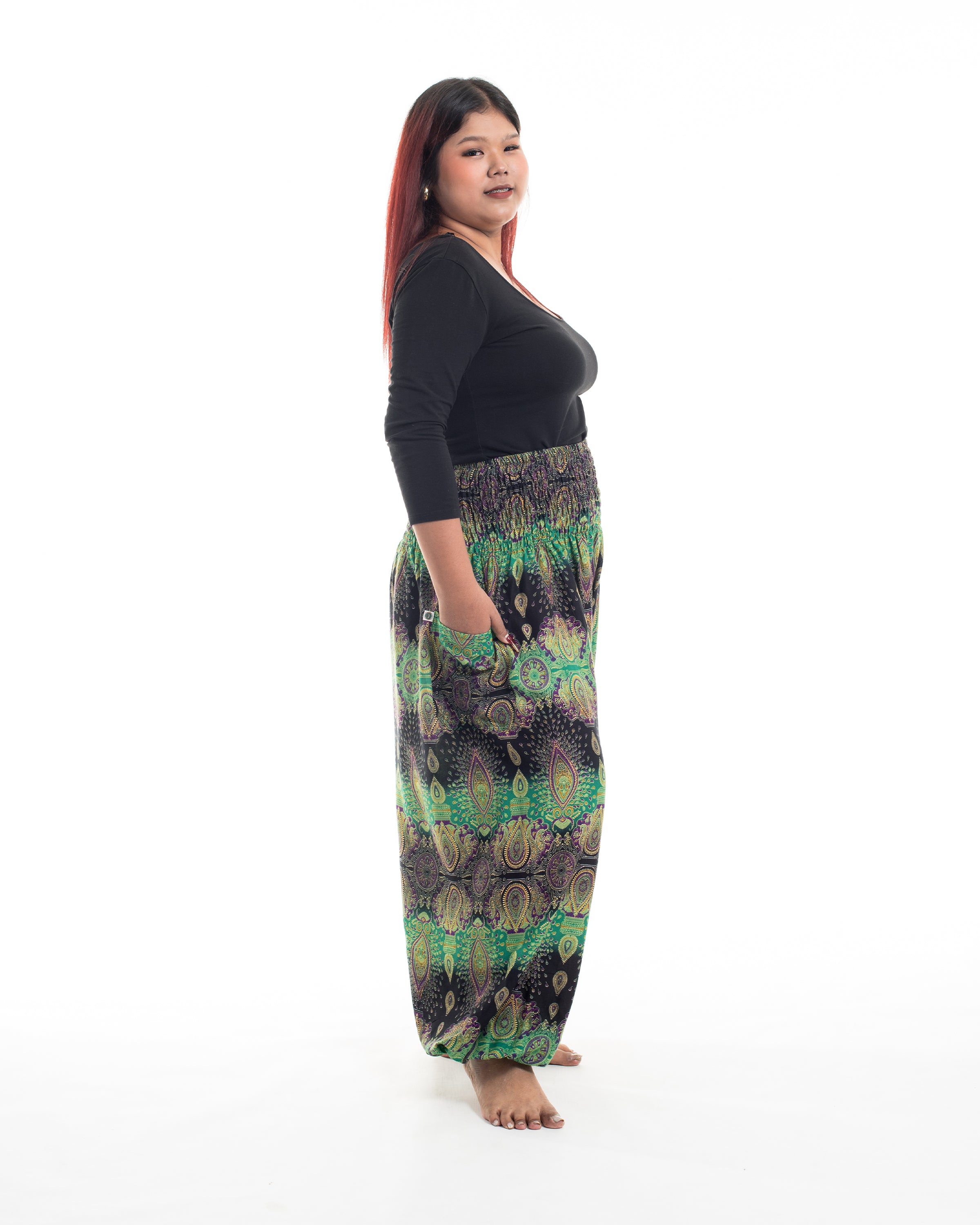 Plus Size Paisley Women's Harem Pants in Green