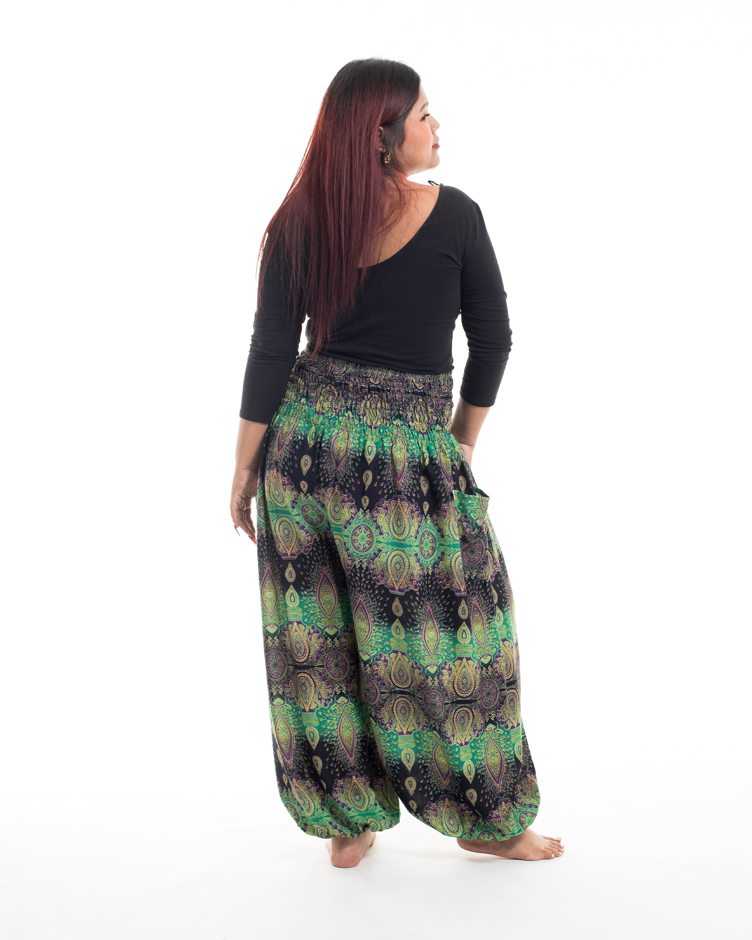 Plus Size Paisley Women's Harem Pants in Green
