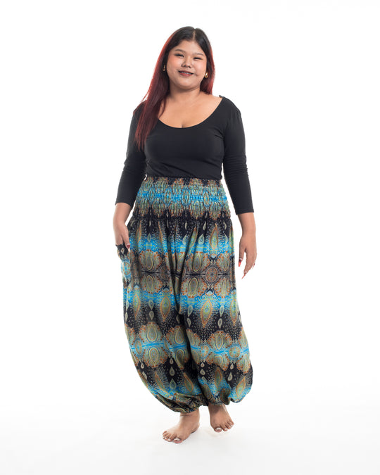 Plus Size Paisley Women's Harem Pants in Turquoise