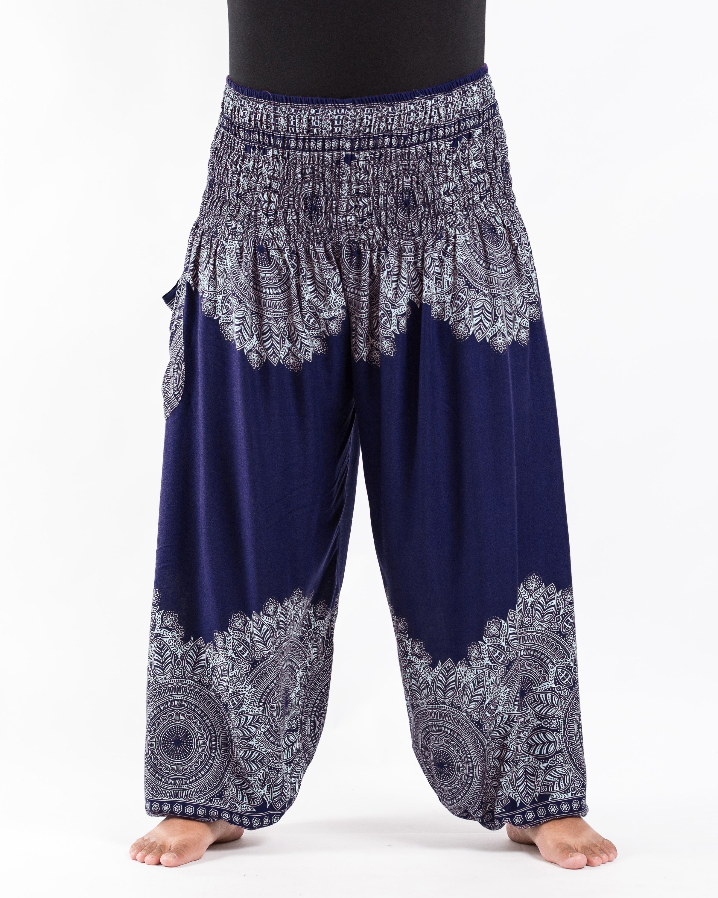 Plus Size Floral Mandalas Women's Harem Pants in Blue