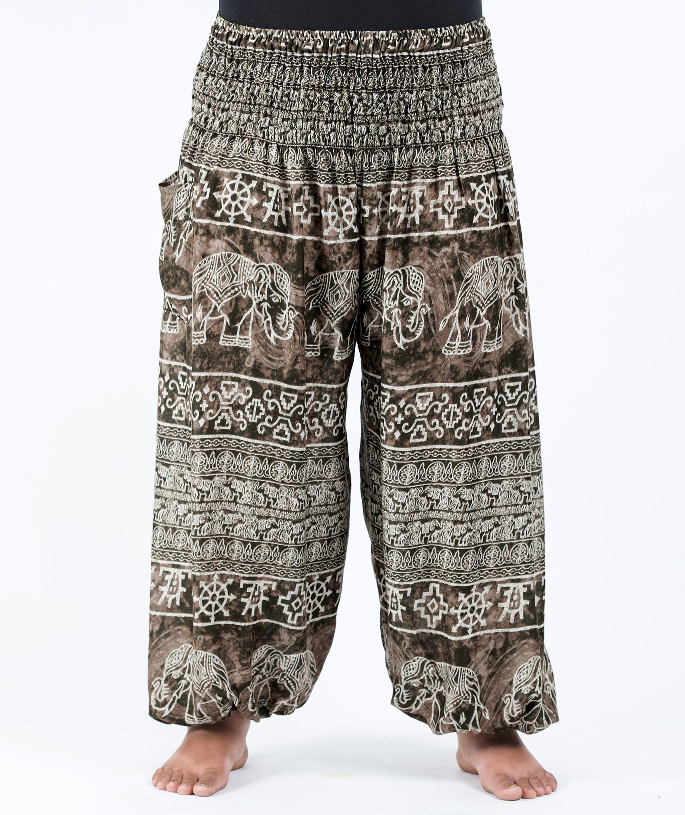 Plus Size Marble Elephant Women's Elephant Pants in Olive Brown