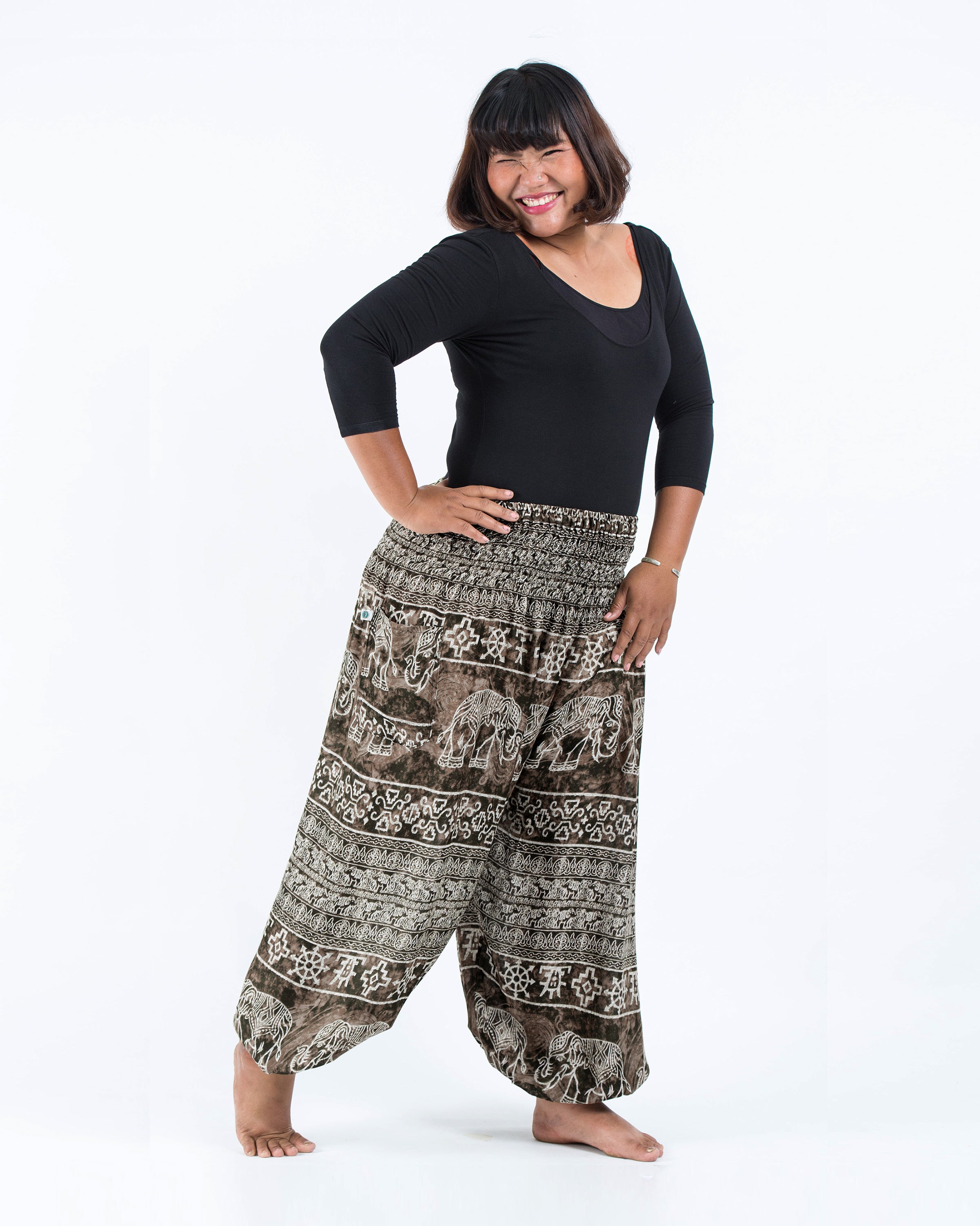 Plus Size Marble Elephant Women's Elephant Pants in Olive Brown