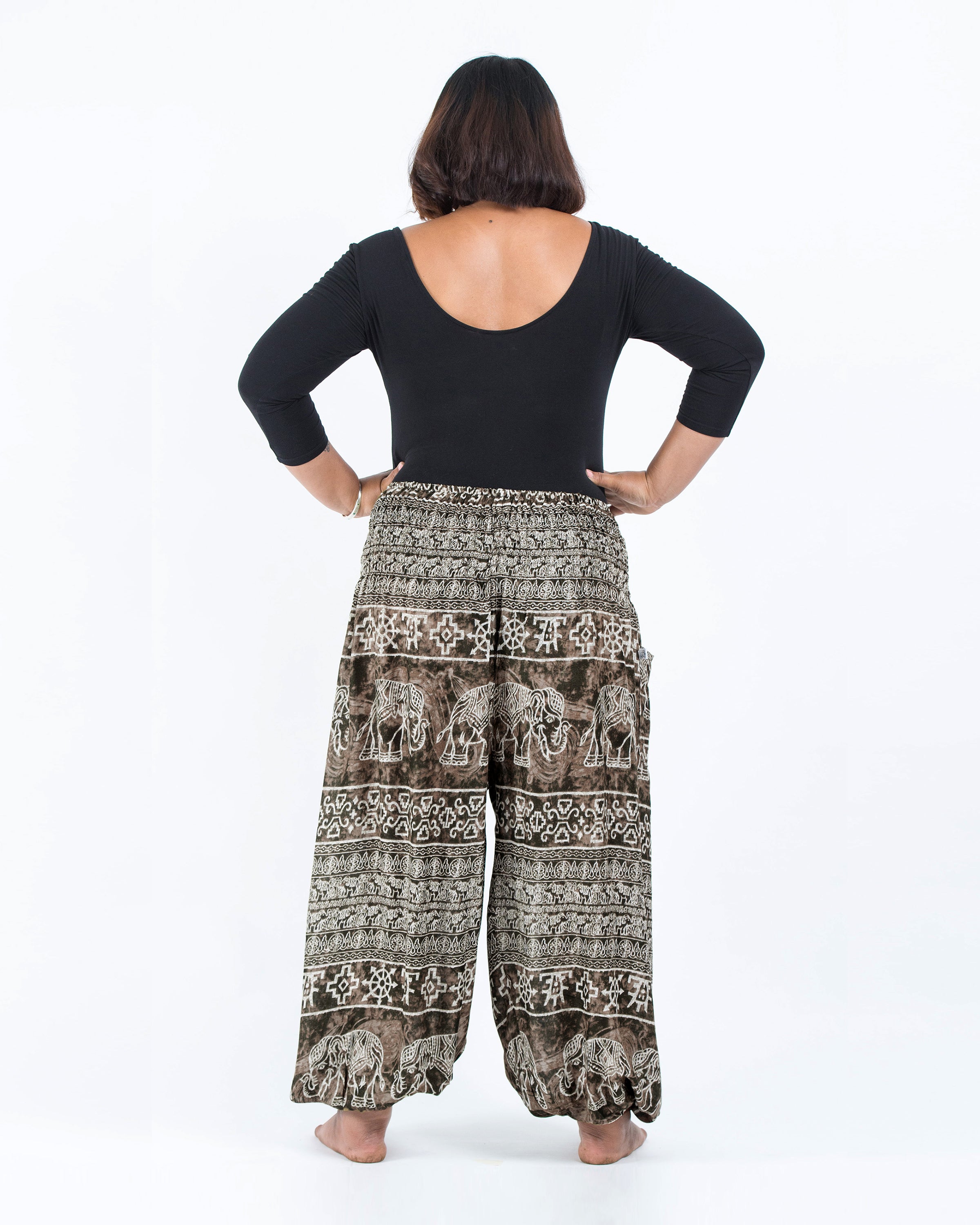 Plus Size Marble Elephant Women's Elephant Pants in Olive Brown